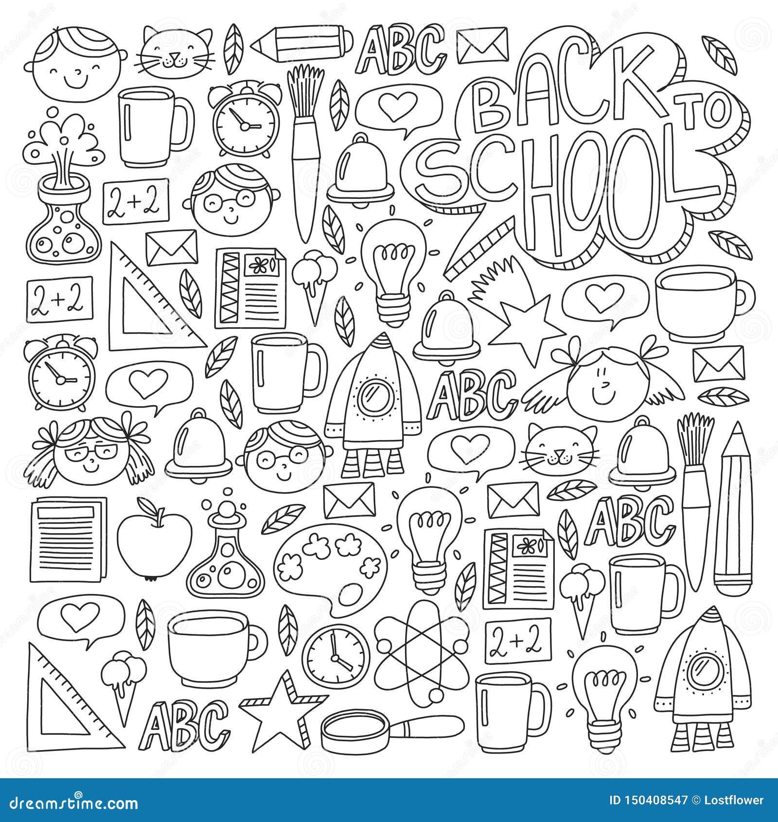 具有小学生学校图标的向量模式孩子们学习化学 创造力 数学 物理 代数 库存图片 图片包括有钞票 乱画