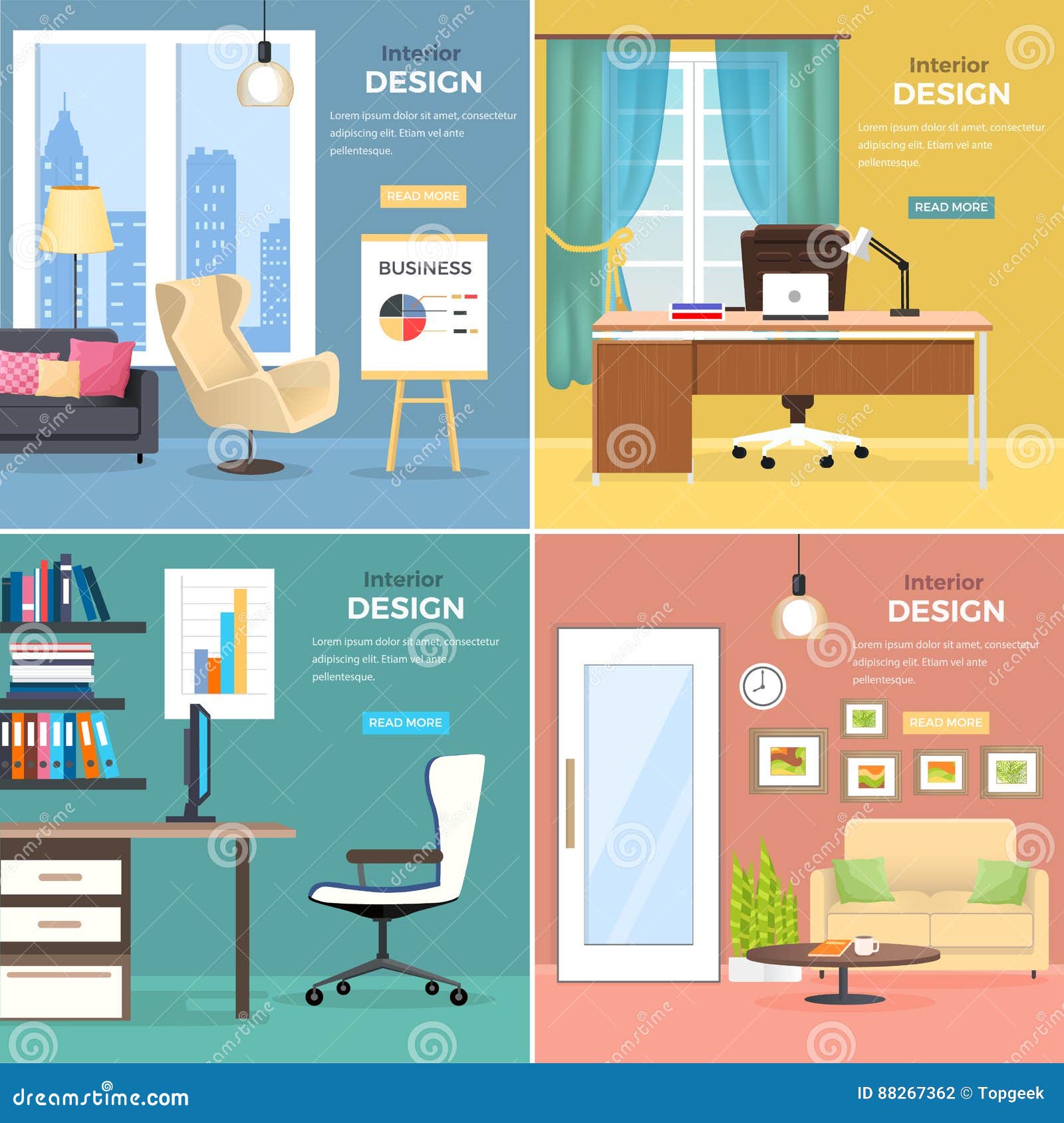 办公室房间室内设计有家具的向量例证 插画包括有