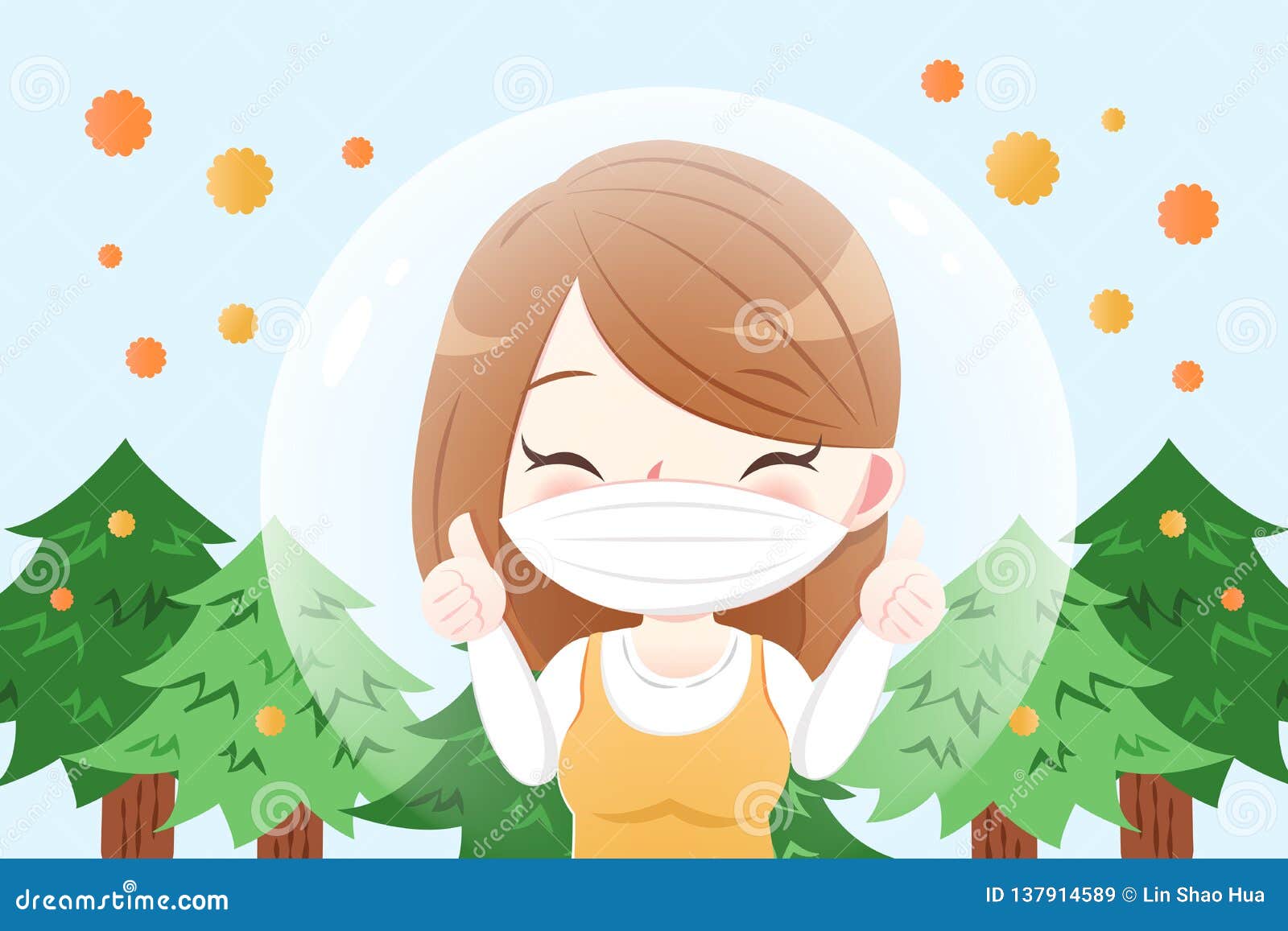 动画片妇女以花粉症向量例证 插画包括有保护 流感 病症 不适 污点 可笑 航空 现有量