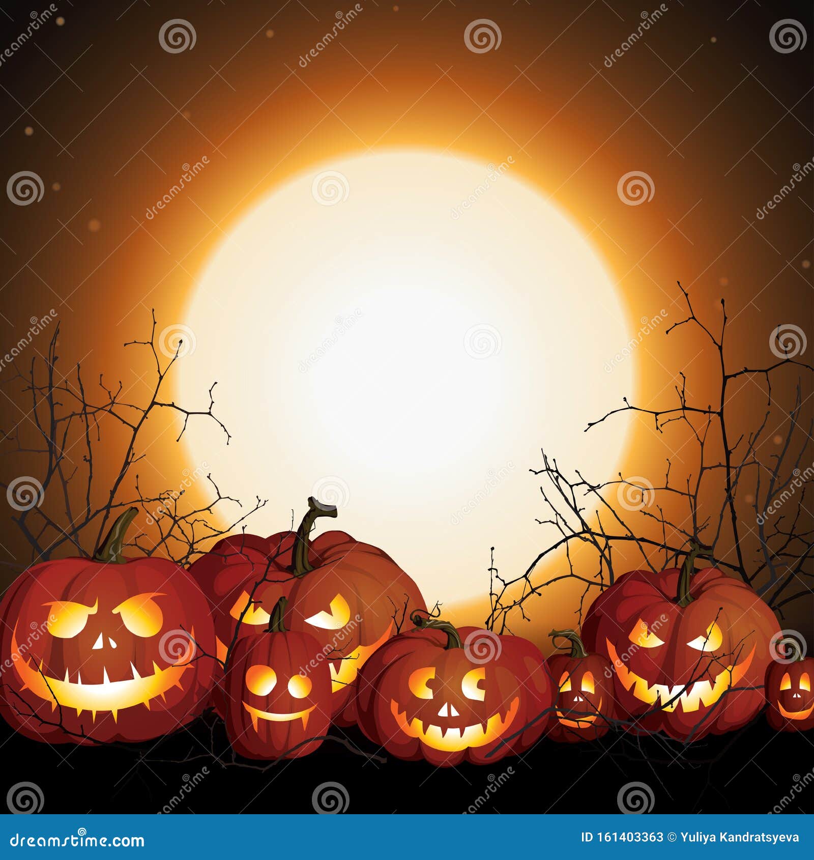 南瓜和月亮的万圣节背景万圣节前夜南瓜千斤顶骨脸万圣节南瓜现实主义库存例证 插画包括有当事人 投反对票 161403363