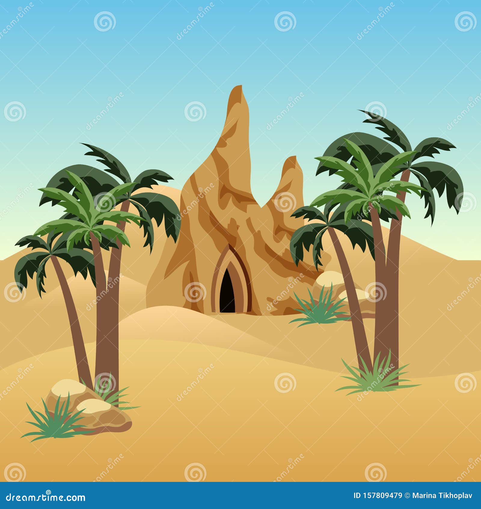 卡通或游戏资产背景的沙漠景观场景向量例证 插画包括有