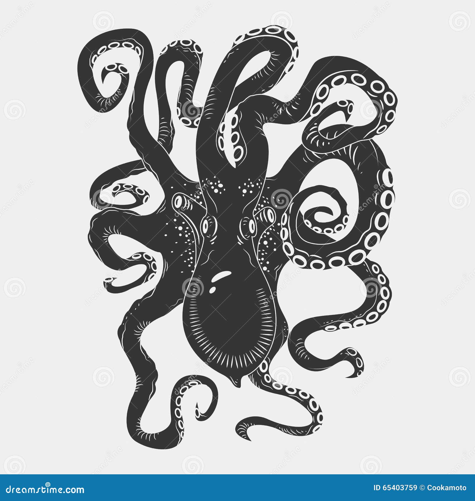 黑危险动画片章鱼字符与向量例证 插画包括有动物 海报 猎人 图标 动画片 乌贼 本质