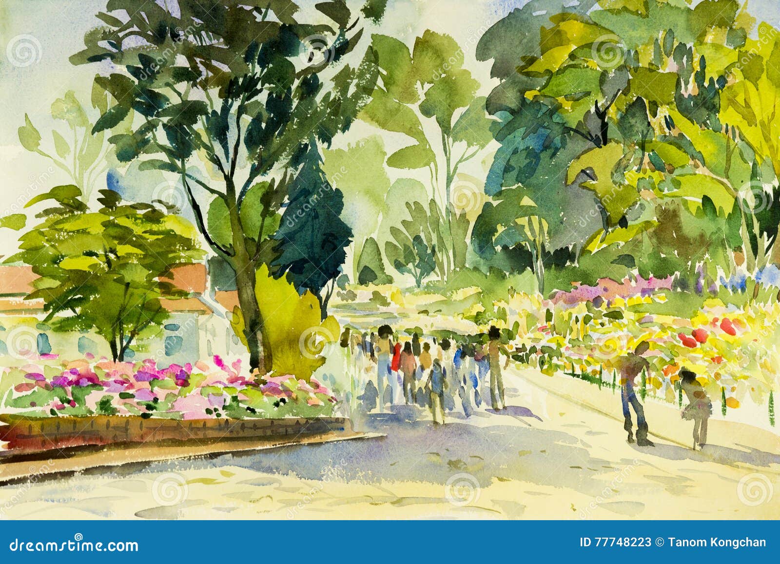 绘原始的风景的水彩五颜六色花园库存例证 插画包括有