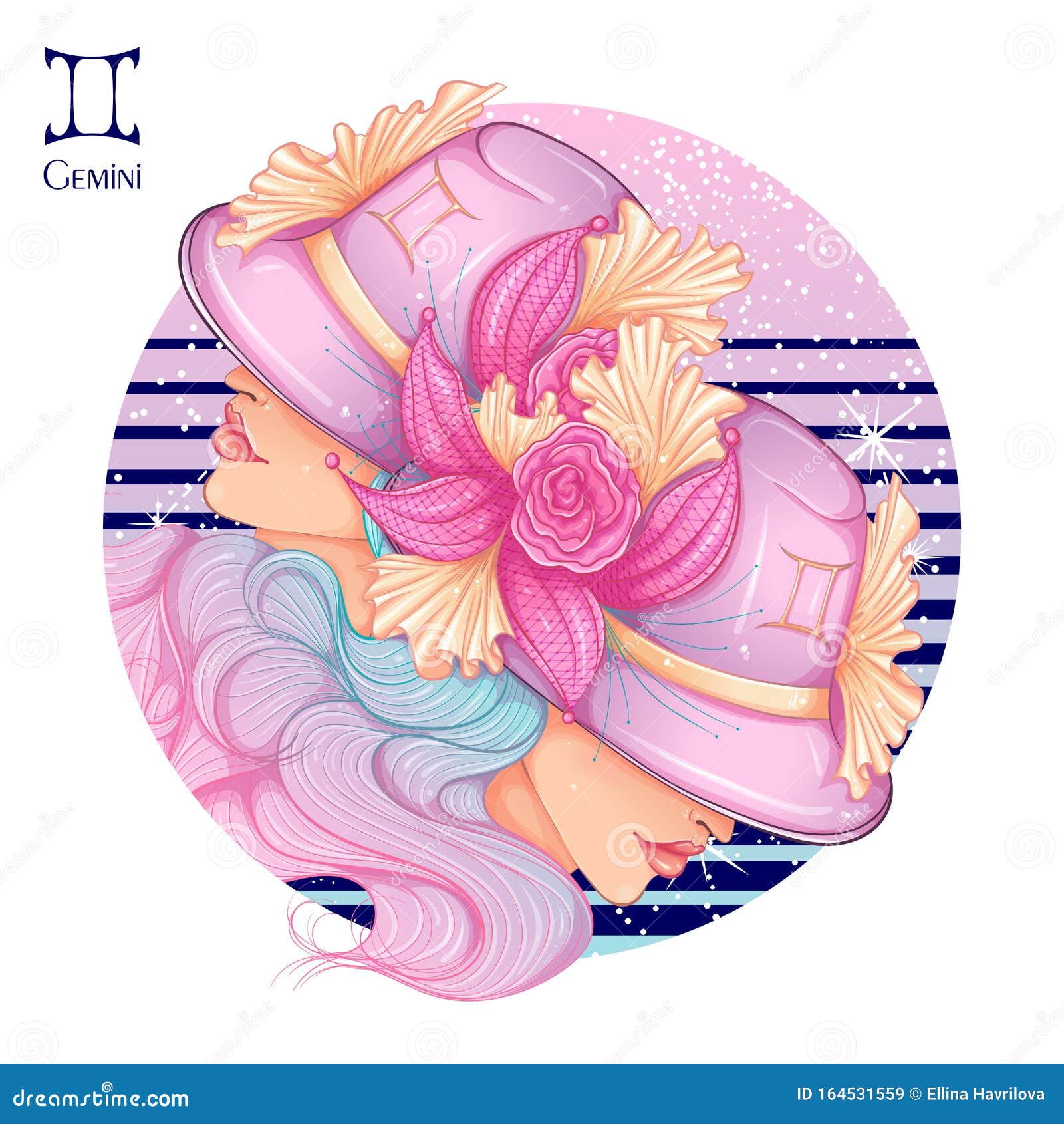 双子座向量例证 插画包括有要素 神秘 幻想 女孩 设计 魅力 双子星座 查出 图画