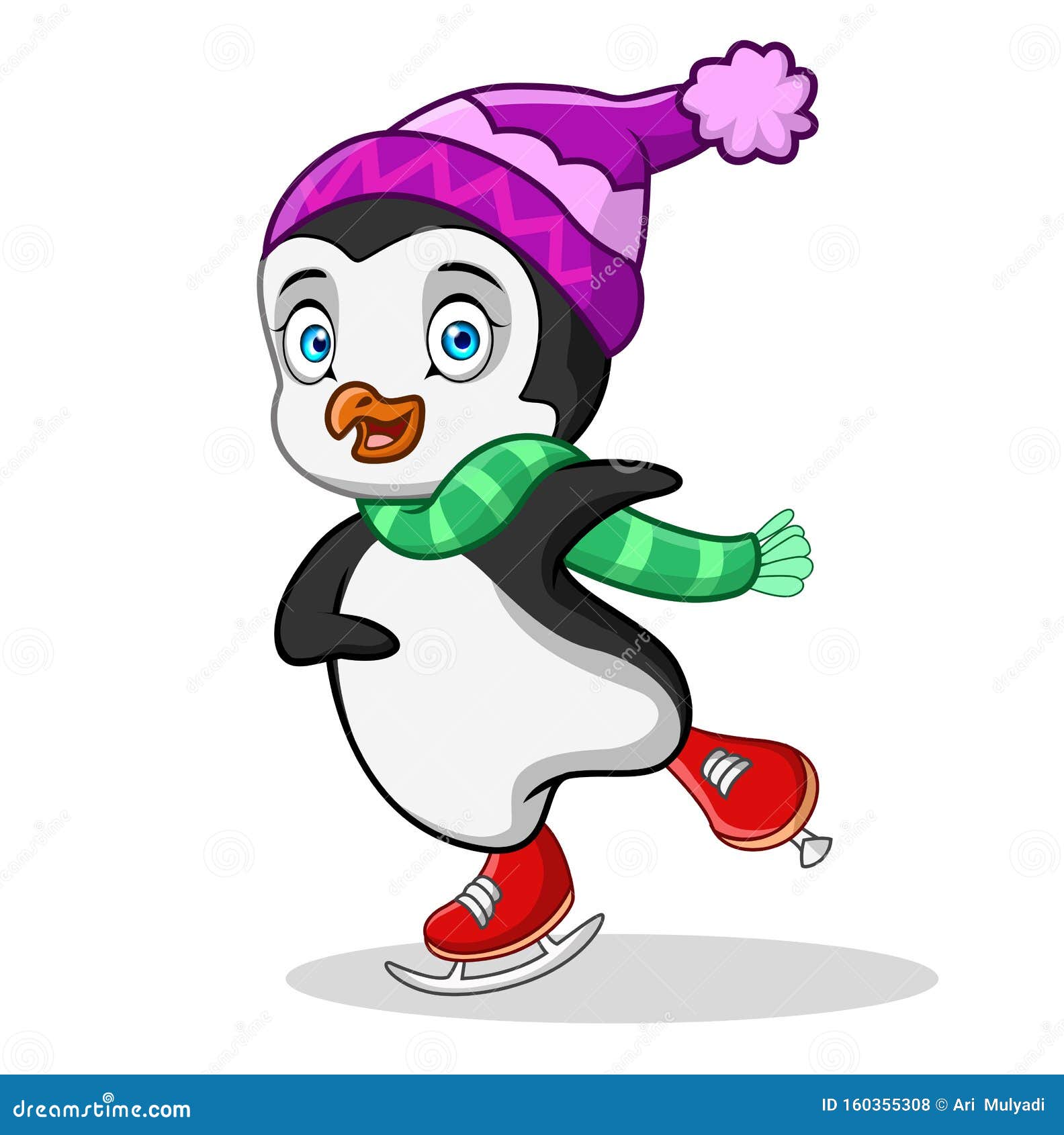 可爱的卡通企鹅在雪地里玩溜冰鞋白色背景中库存例证 插画包括有螃蟹 敬慕 空白的 沿海 例证