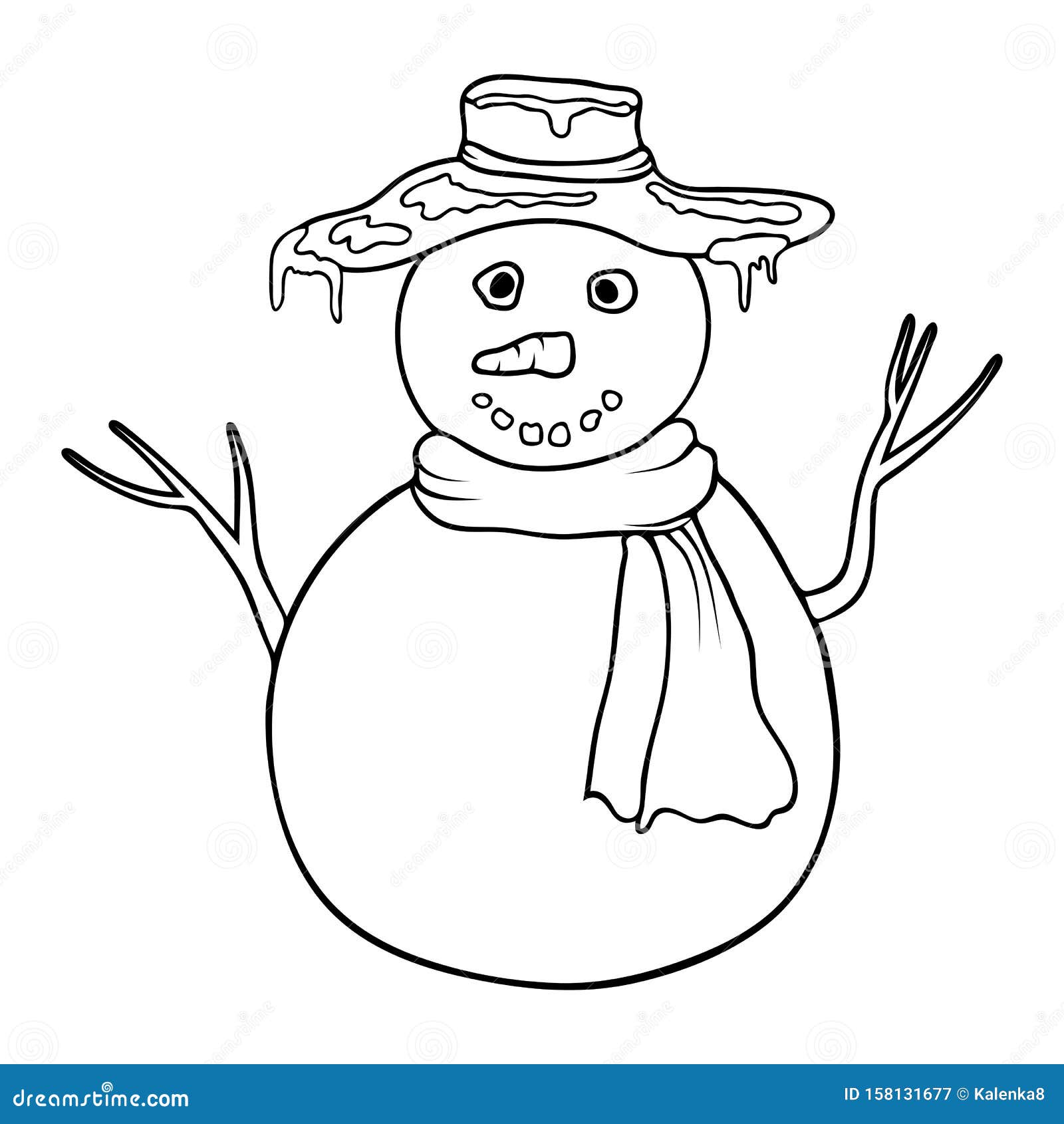 可爱的卡通色彩雪人用雪人涂色的书或页白色背景中突显的雪人轮廓黑白库存例证 插画包括有