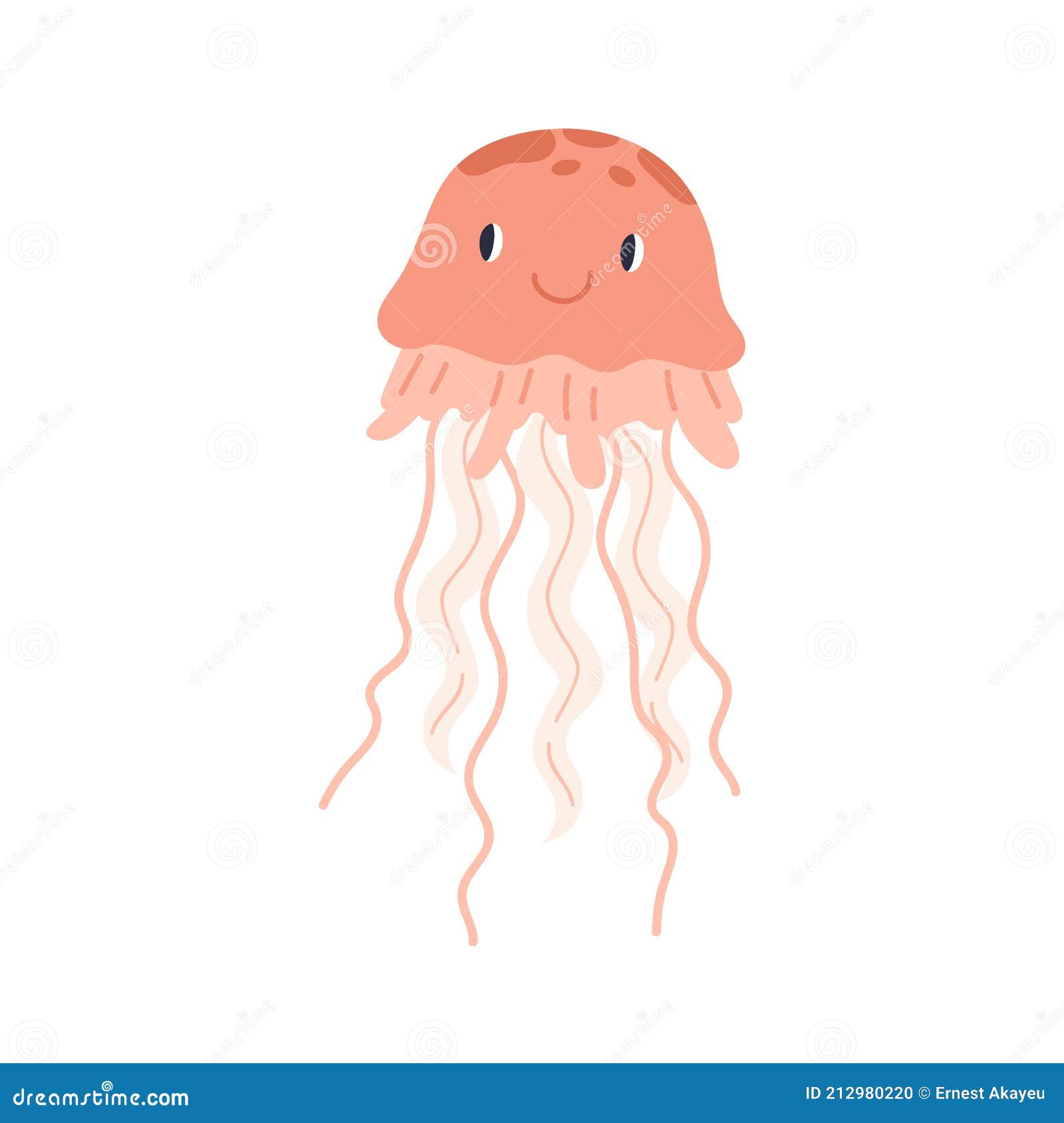可爱的微笑水母 眼睛滑滑的水下果冻鱼 幼稚彩色平动画矢量图向量例证 插画包括有无脊椎 栖所