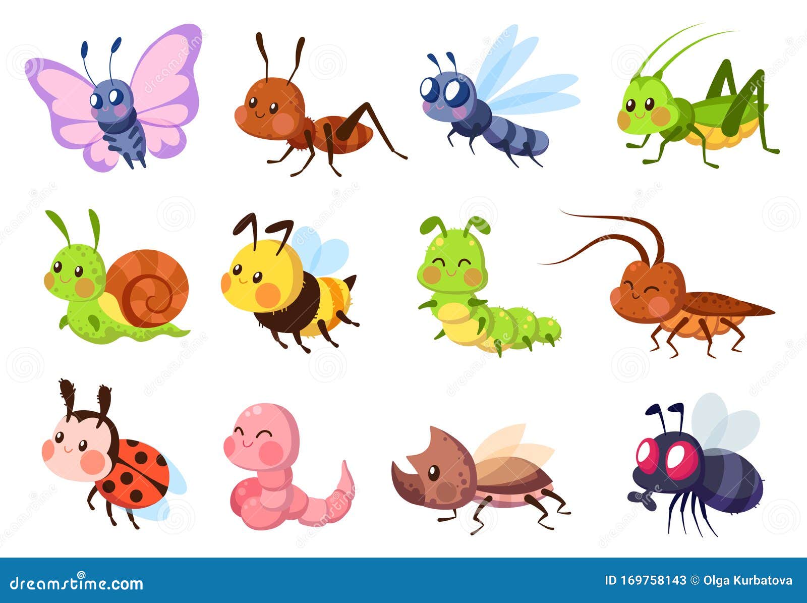 可爱的昆虫蜜蜂与瓢虫 虫 蜗牛与蝴蝶 毛虫螳螂 蜻蜓 苍蝇向量例证 插画包括有蝴蝶 蜈蚣