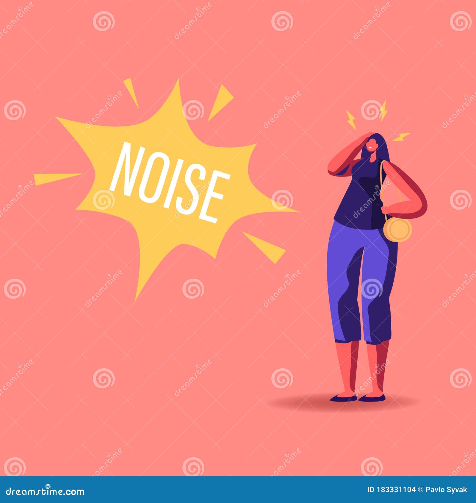 噪声污染对女性人格的影响大城市社会问题 街头喧哗向量例证 插画包括有耳塞 嘈杂 喧闹 吼声