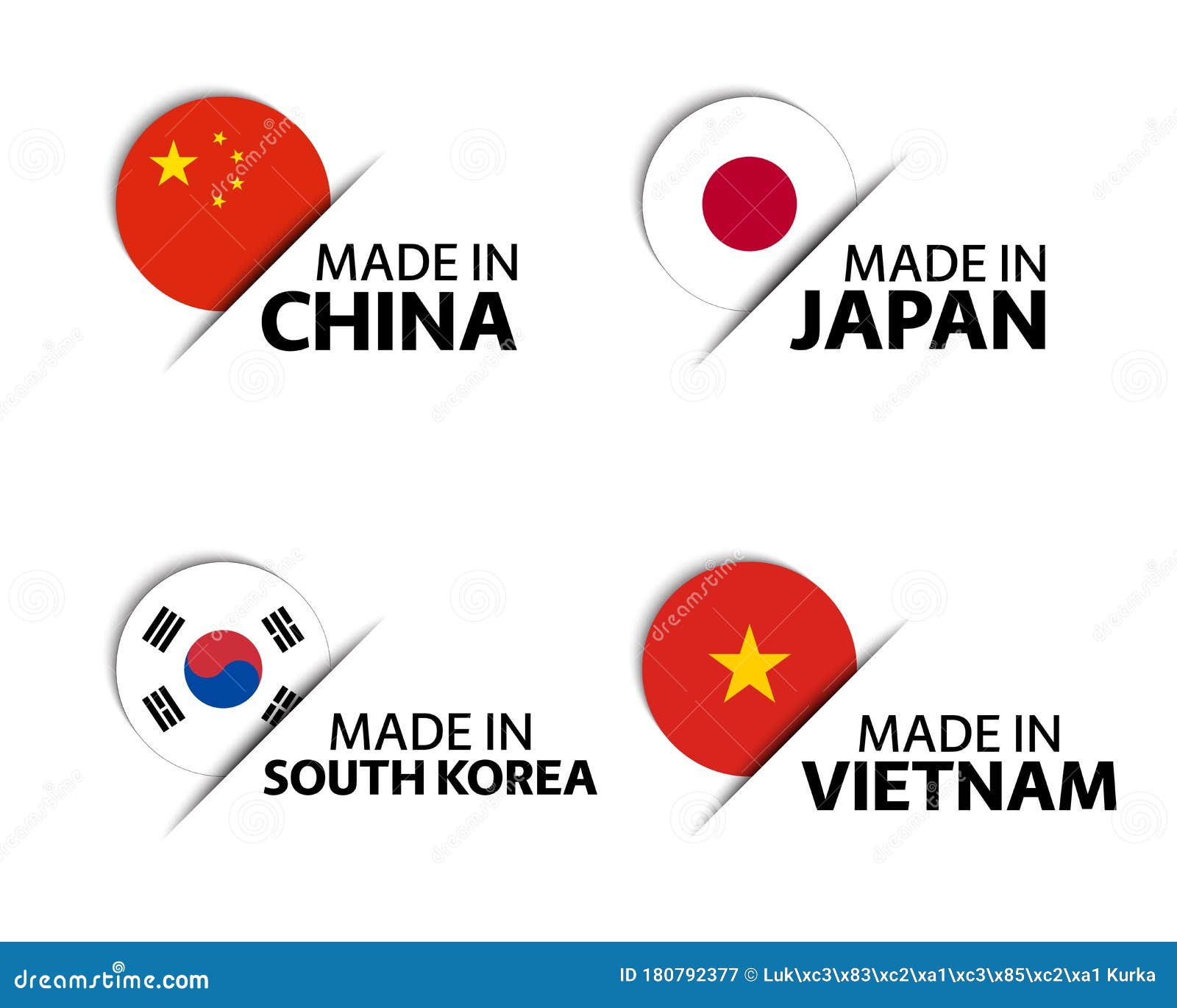 四个中 日 韩和越南贴纸中国制造日本制造韩国制造向量例证 插画包括有中国制造日本制造韩国制造