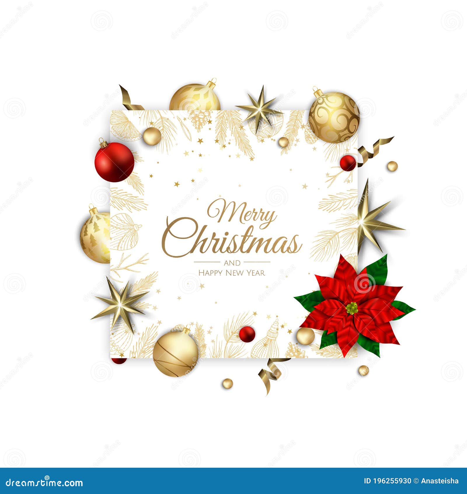 圣诞快乐 新年快乐 与雪花的一品红xmas背景主演的设计 并将球 向量例证 插画包括有红色 新建 圣诞快乐 新年快乐 与雪花的一品红xmas背景主演的设计 并将球 向量例证 插画包括有红色 新建