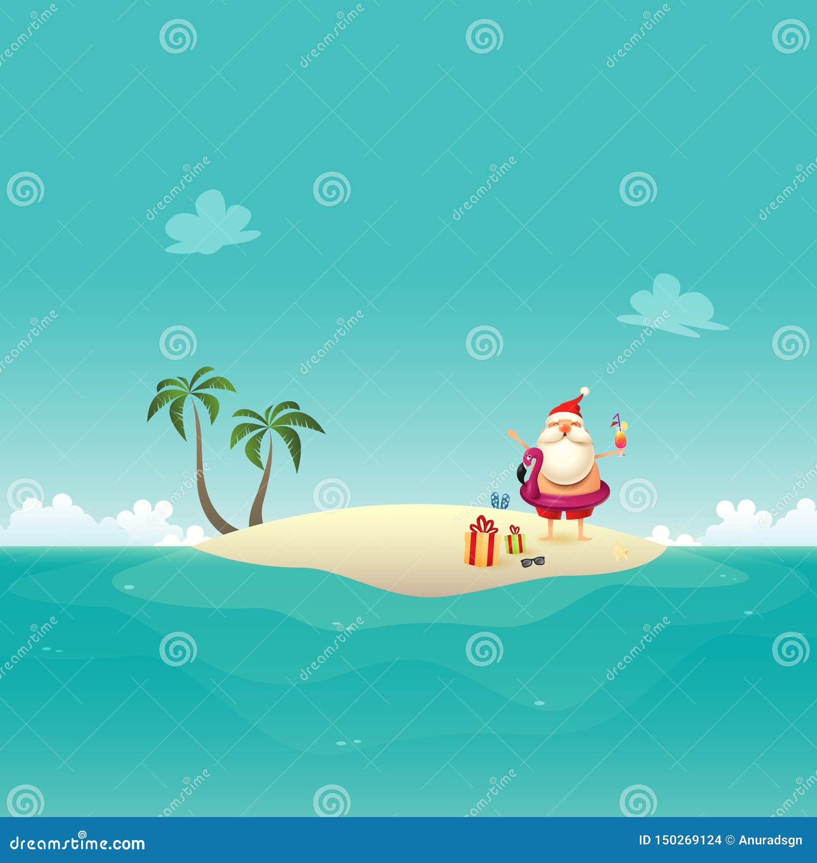 圣诞老人项目在含沙海岛在6月背景中庆祝夏天 圣诞节向量例证 插画包括有圣诞节 圣诞老人项目在含沙海岛在6月背景中庆祝夏天