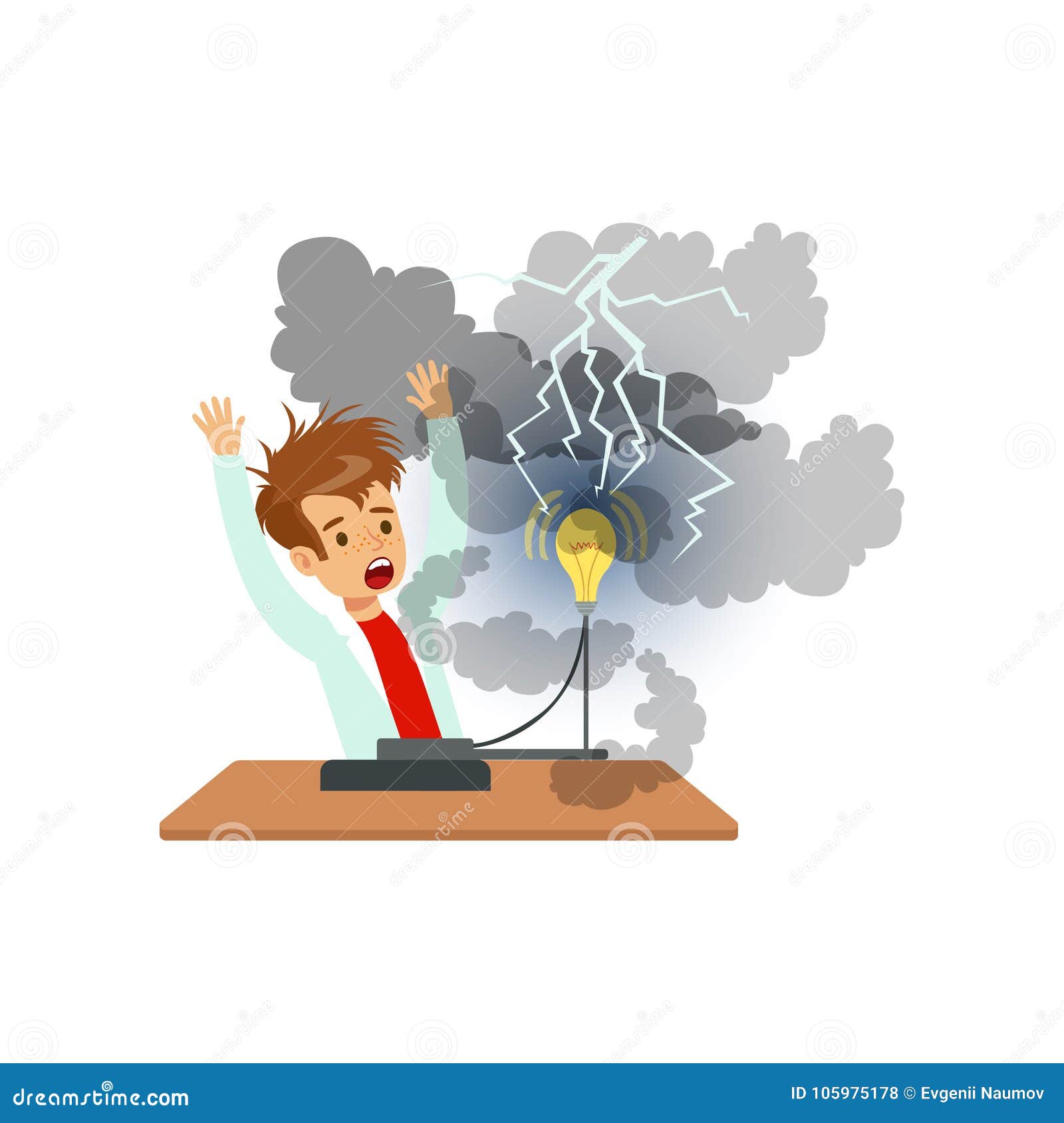 在一个不合格的物理实验以后的男孩科学家 物理教训传染媒介例证的男小学生向量例证 插画包括有逗人喜爱 孩子