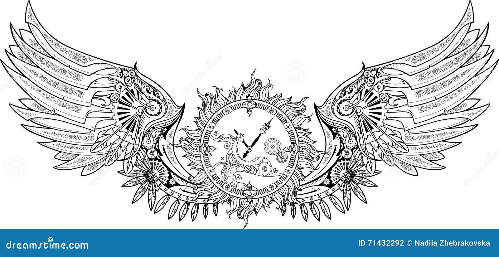 在与钟表机构的steampunk样式做的机械翼向量例证 插画包括有在与钟表机构的steampunk样式做的机械翼