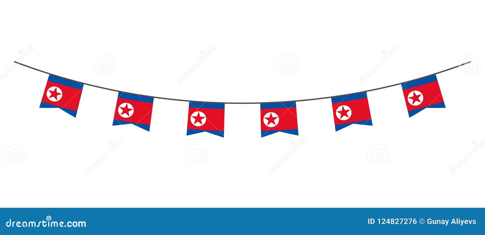 在北朝鲜旗子的颜色的旗布装饰诗歌选 在一条绳索的信号旗党的 狂欢节 节日 庆祝对于nati 库存例证 插画包括有