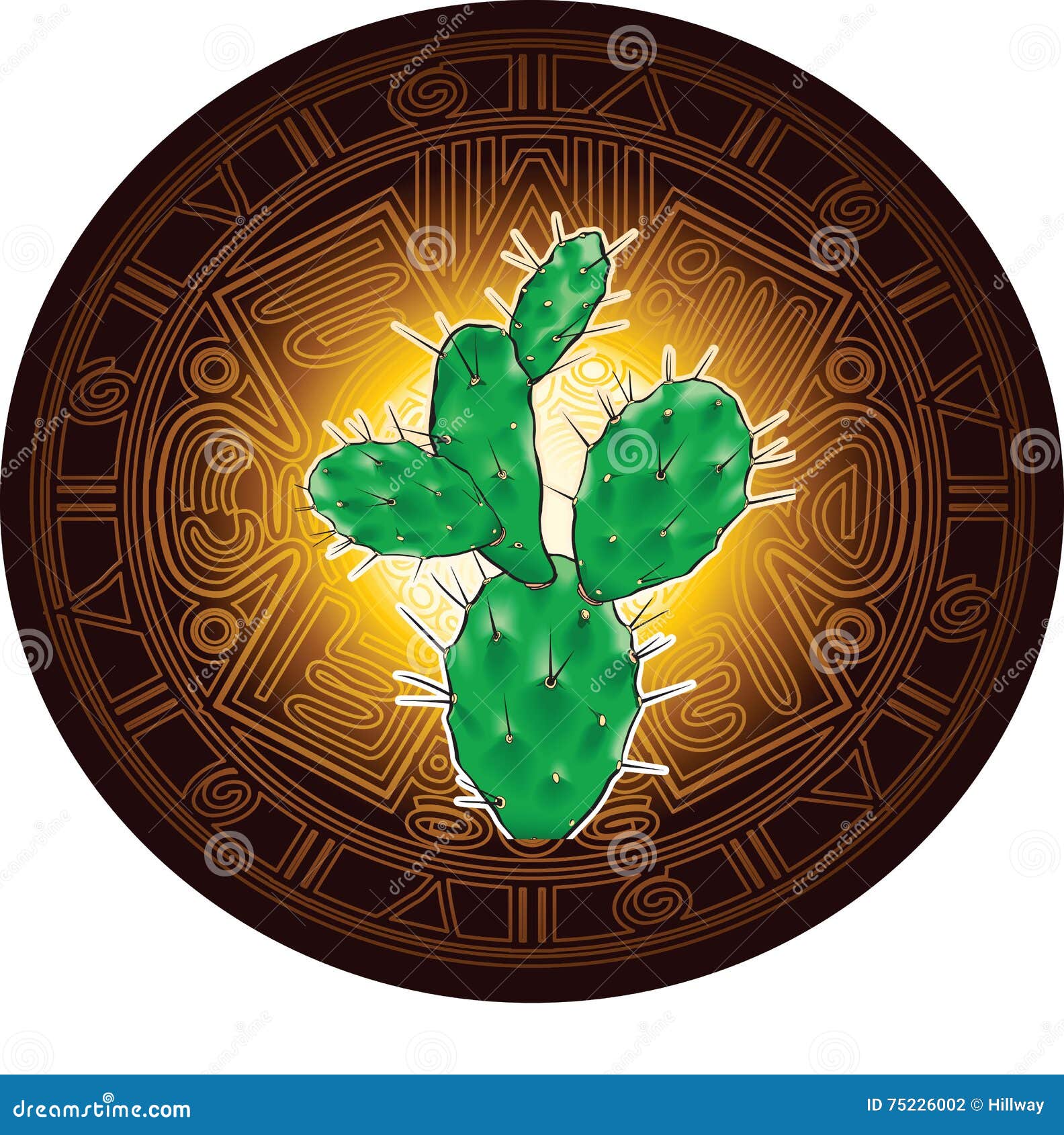 在古老玛雅日历的风格化图象背景的仙人掌向量例证 插画包括有在古老玛雅日历的风格化图象背景的仙人掌 75226002