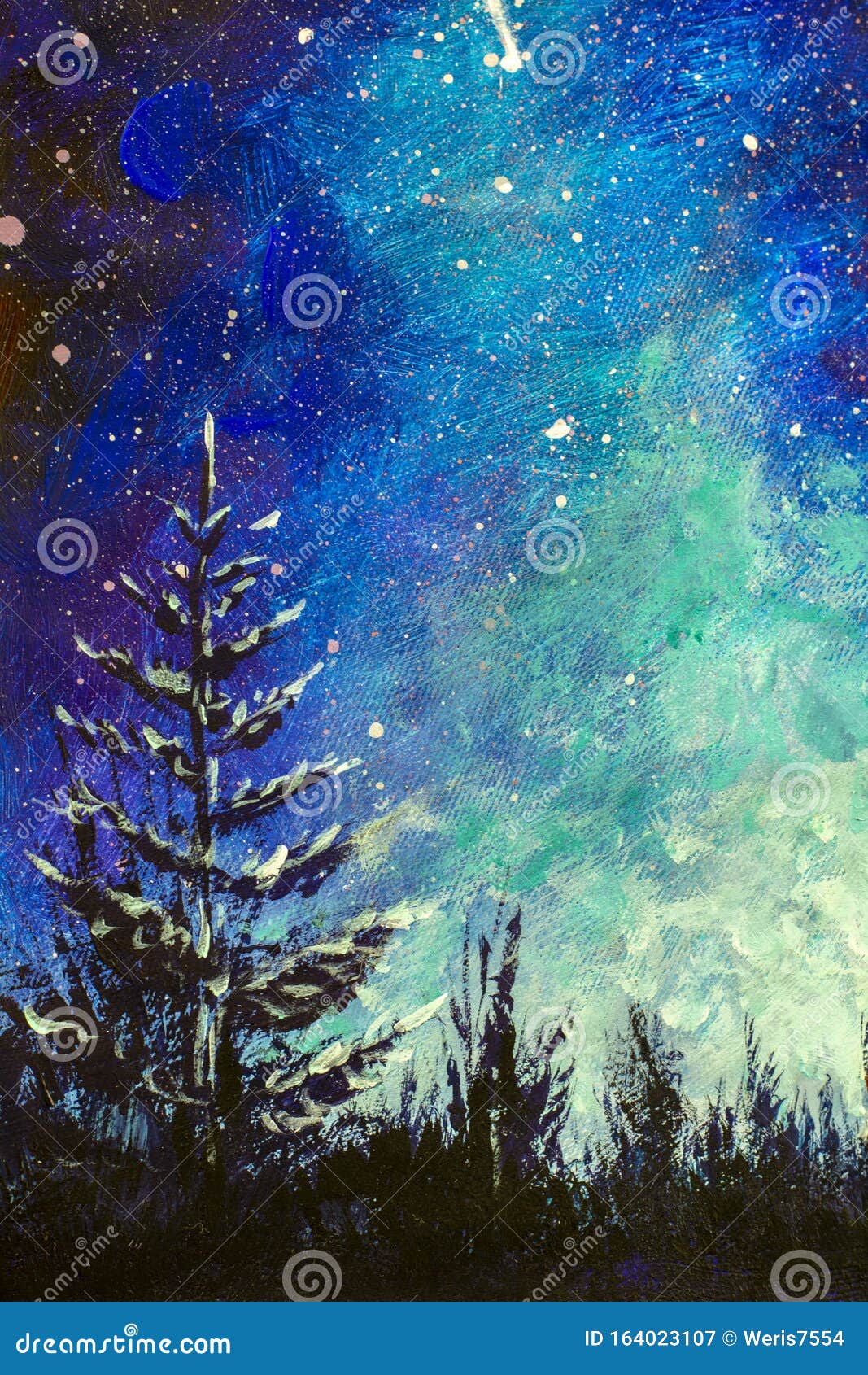 在帆布上立式水彩画丙烯油 夜间圣诞树在银河夜空中库存例证 插画包括有垂直 印象主义 蓝色 在帆布上立式水彩画丙烯油 夜间圣诞树在银河夜空中库存例证 插画包括有垂直 印象主义 蓝色