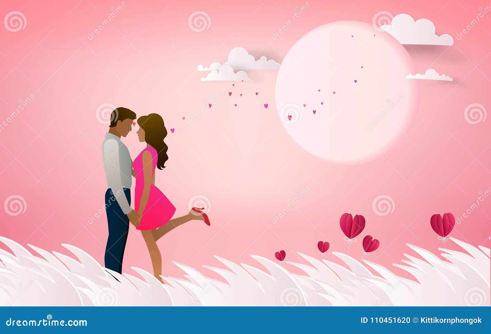 在桃红色背景的红色心脏花与亲吻在细磨刀石的夫妇库存例证 插画包括有