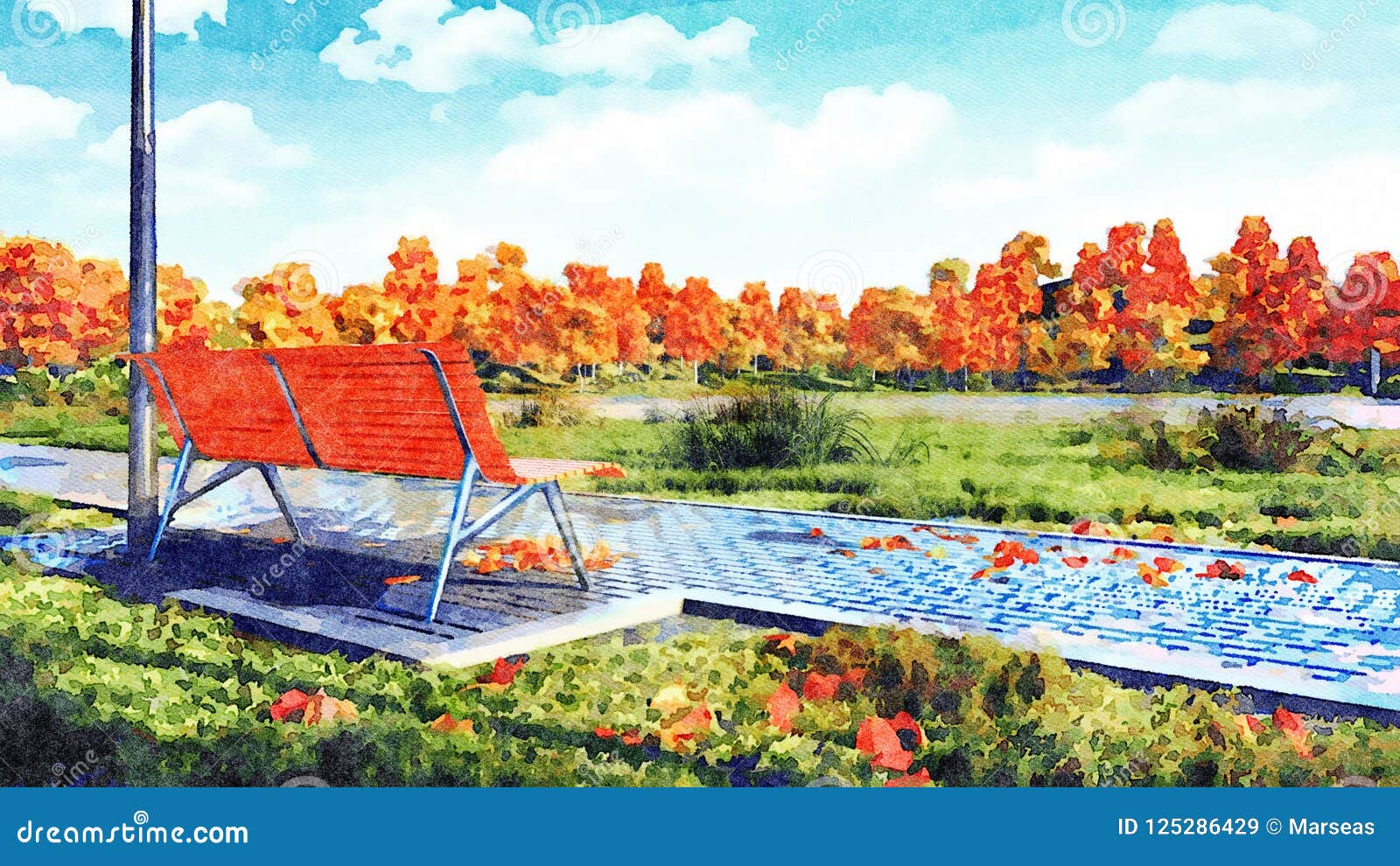 在秋天公园水彩风景的空的长凳库存例证 插画包括有胡同 横向 安静 森林 叶子 装饰 数字式 在秋天公园水彩风景的空的长凳库存例证 插画包括有胡同 横向 安静 森林 叶子 装饰 数字式