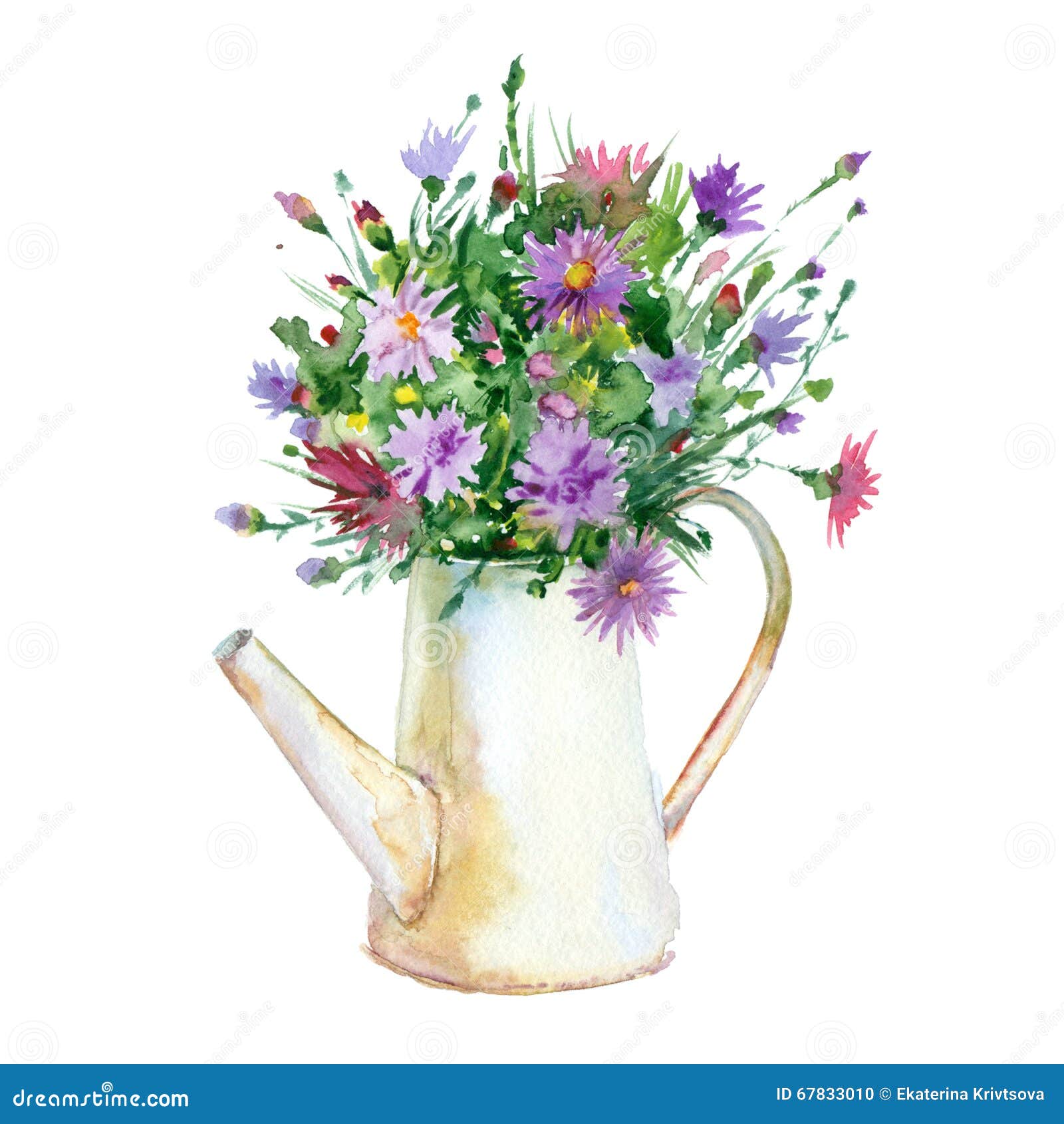 在花瓶的水彩花库存例证 插画包括有绿色 水罐 庭院 投手 丁香 紫红色 花瓶 紫色