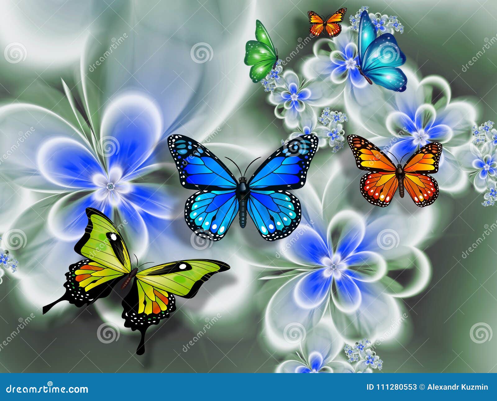 在花的蝴蝶 抽象wallsn的墙纸3d翻译库存例证 插画包括有看板卡 甜甜 抽象 夏天