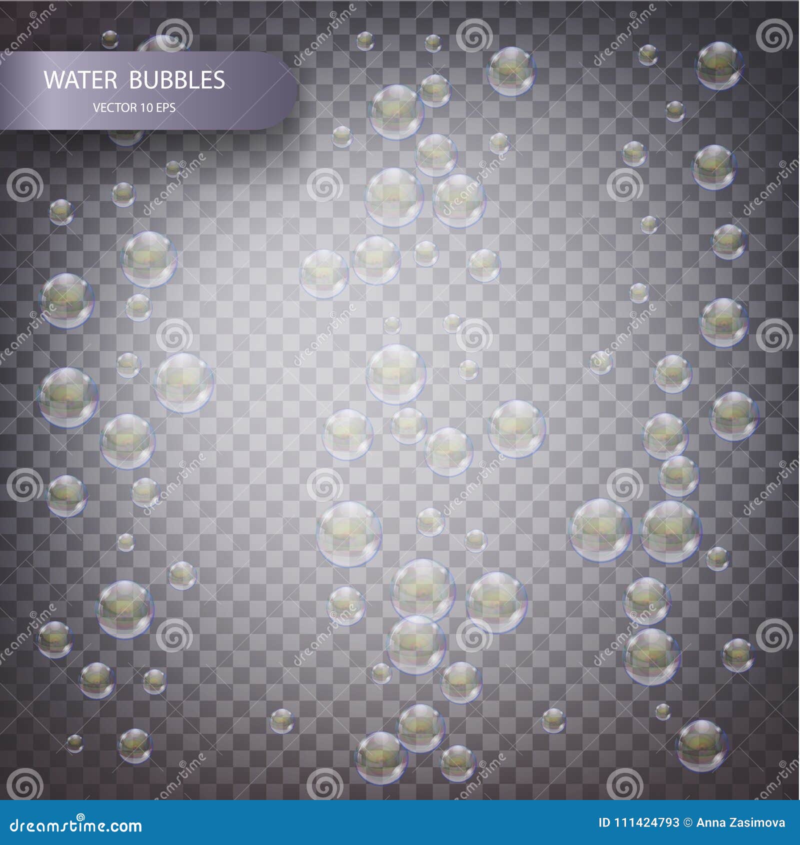 在透明方格的背景的水泡影水下的冒泡闪耀的氧气泡影在水中向量例证 插画包括有液体 小滴