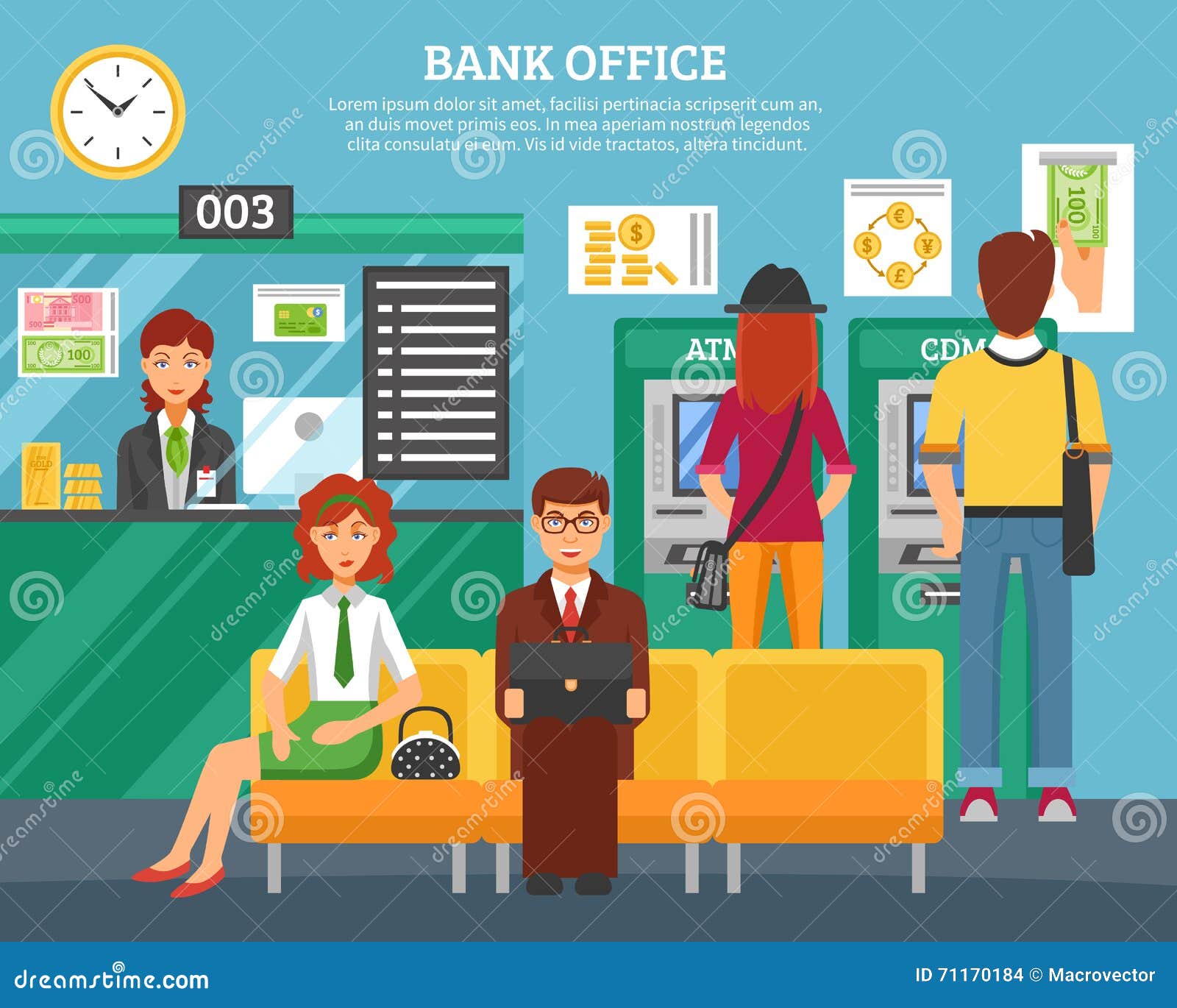 在銀行辦公室設計觀念裏麵的人們向量例證. 插畫包括有看板卡, 要素, 財務, 橫幅提供資金的, 美元- 71170184