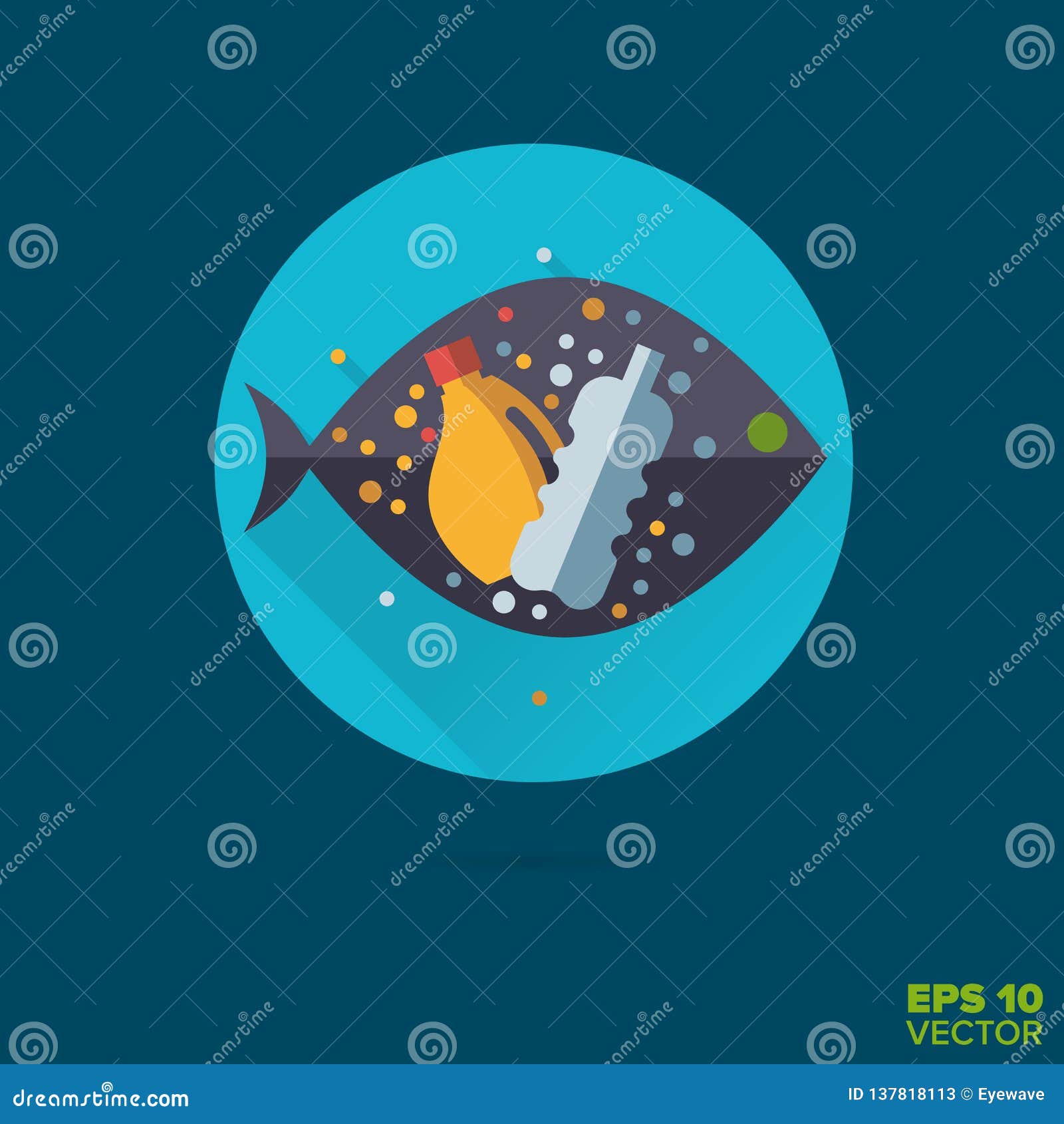 在鱼平的设计传染媒介象的microplastics 向量例证 插画包括有食物 生活 海运 污染