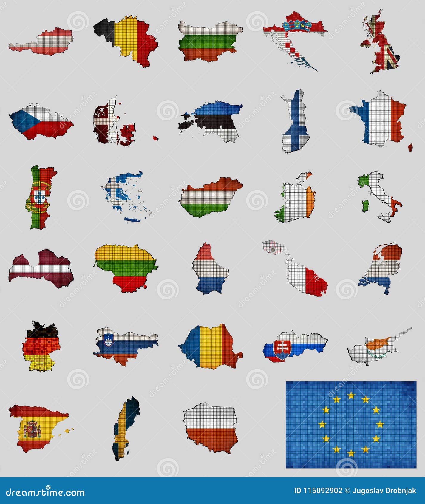 地图的欧盟国家的汇集和旗子向量例证. 插画包