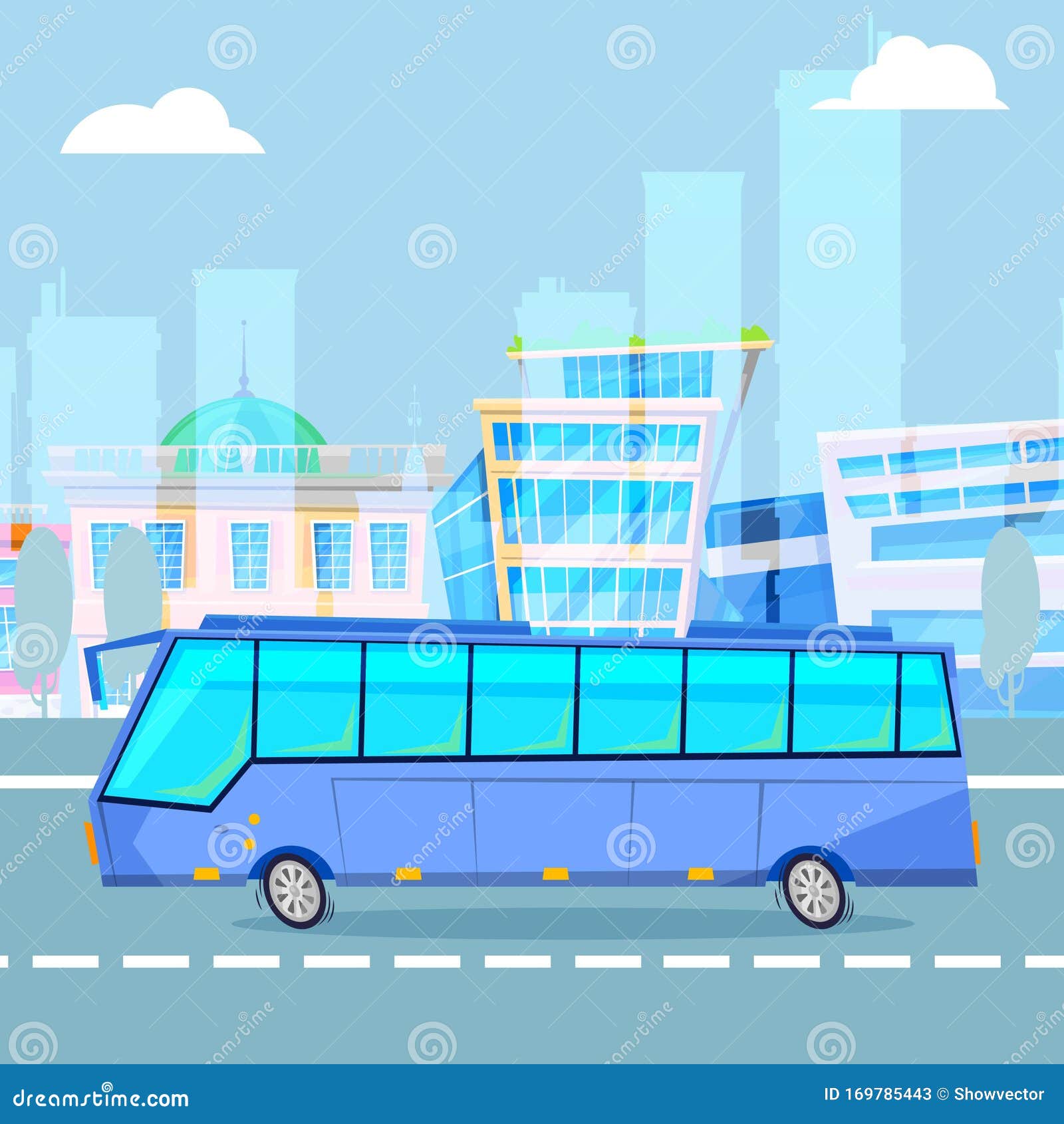 åŸŽå¸‚æ™¯è§‚å¡é€šçŸ¢é‡å›¾ä¸Šçš„åŸŽå¸‚æ—…æ¸¸é©¾é©¶å·´å£«å'é‡ä¾‹è¯ æ'ç