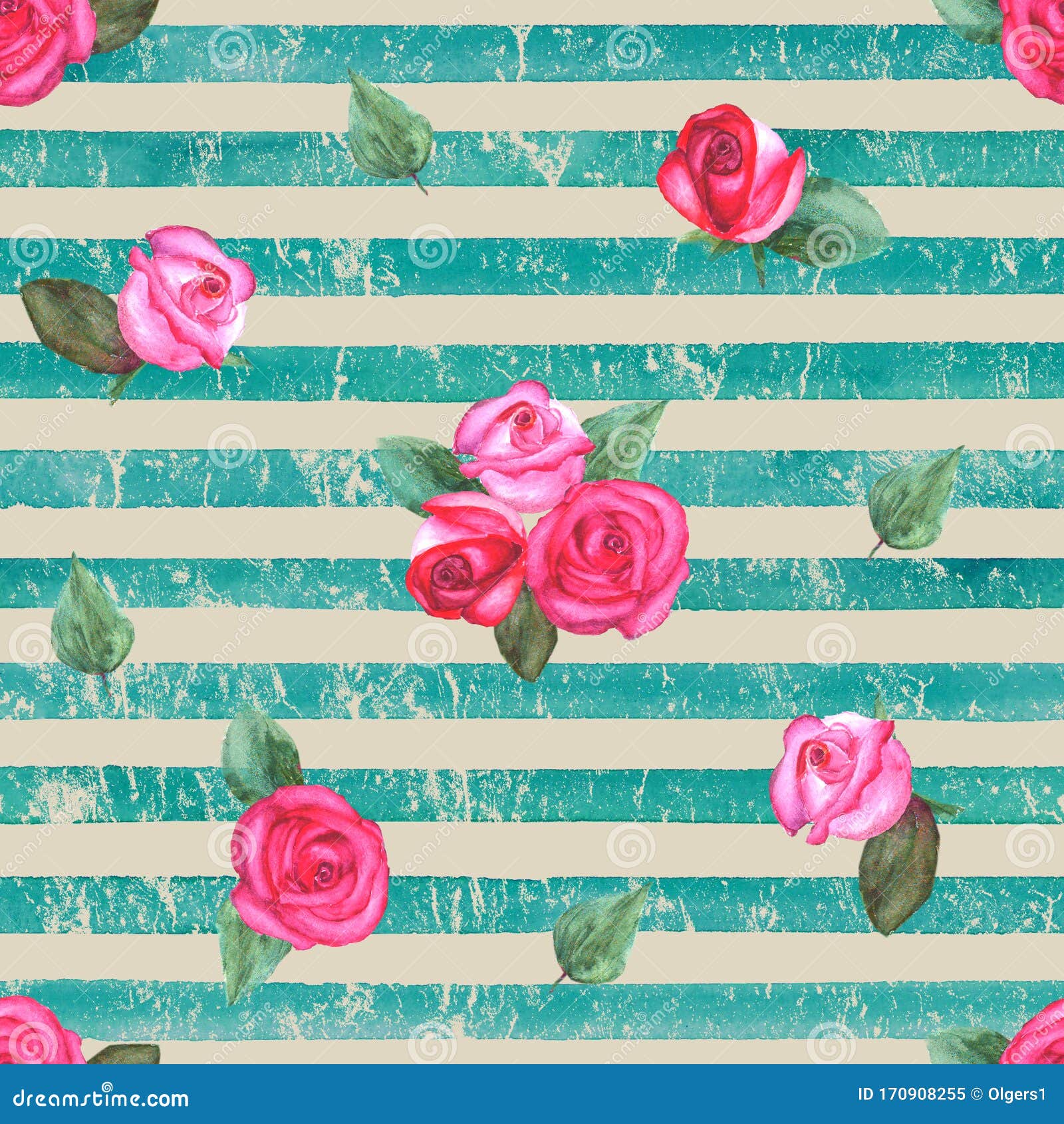 复古背景 水彩粉红玫瑰与青绿色条纹的无缝图案库存例证 插画包括有例证 浪漫 背包 春天 纺织品