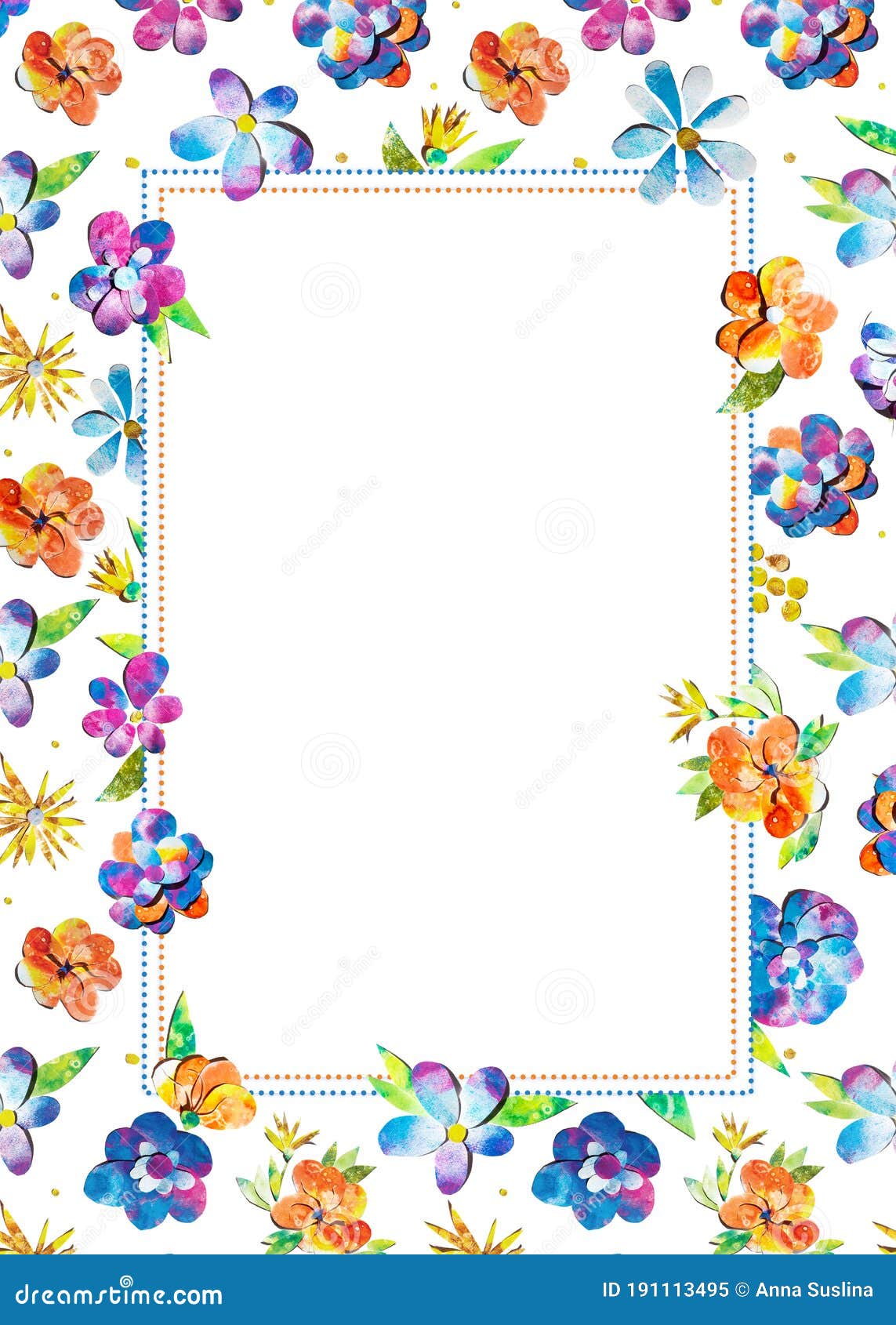夏快彩色水彩绘花边框装饰品 A5 A3国际库存例证 插画包括有紫色 手工制造 蓝色