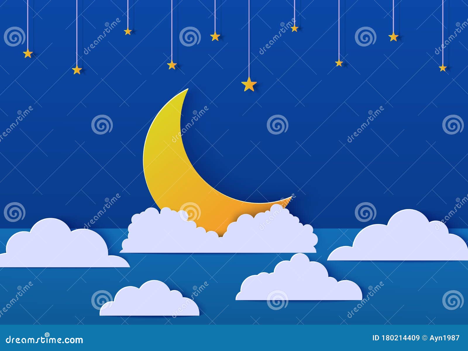 夜空与月牙形剪纸风格剪除3d夜景 背景 云金月和星星向量例证 插画包括有横向 概念 夜空与月牙形剪纸风格剪除3d夜景 背景 云金月和星星向量例证 插画包括有横向 概念