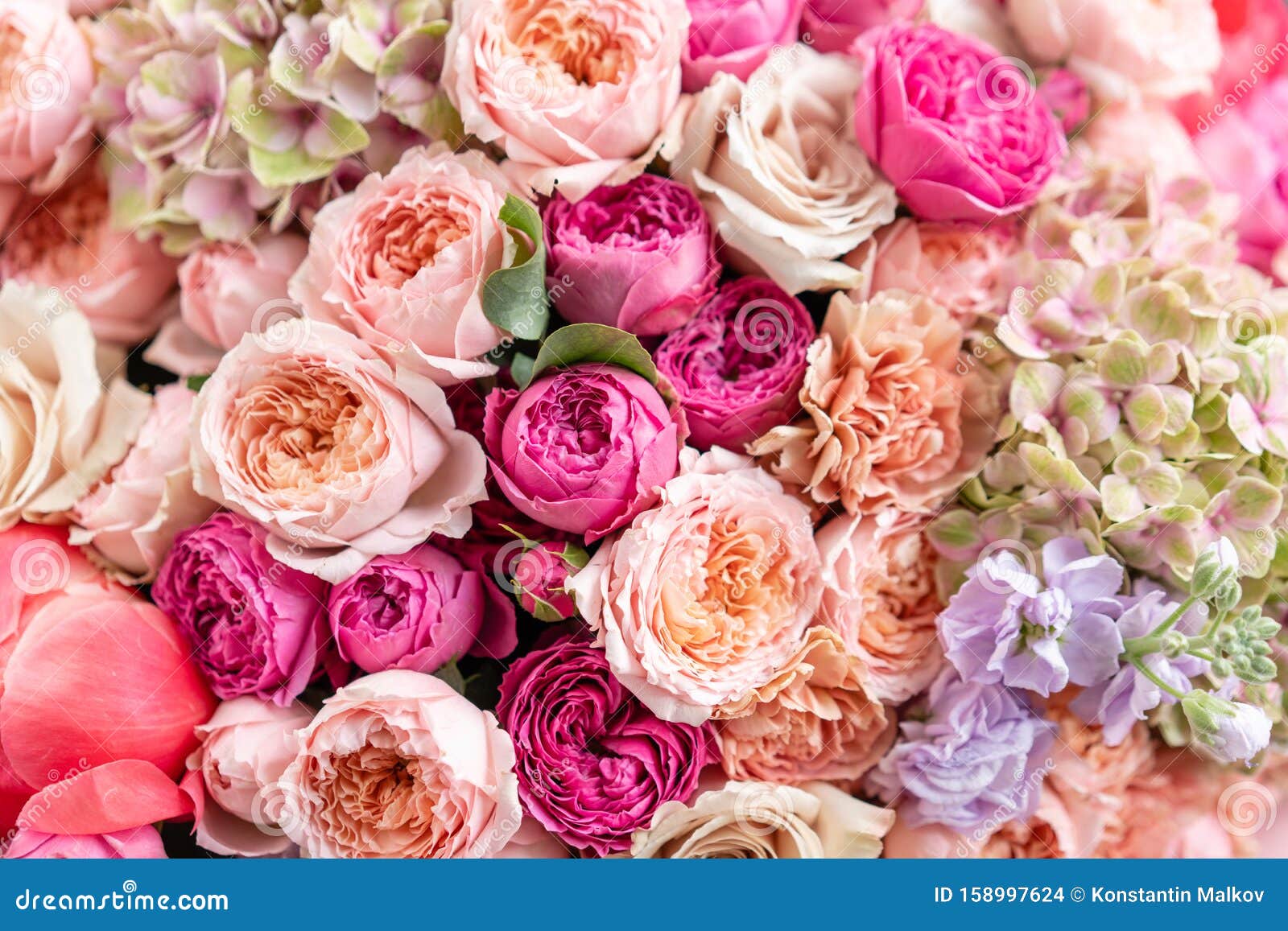 大型美花混合花束的特写花卉背景与壁纸花店概念美丽库存照片 图片包括有
