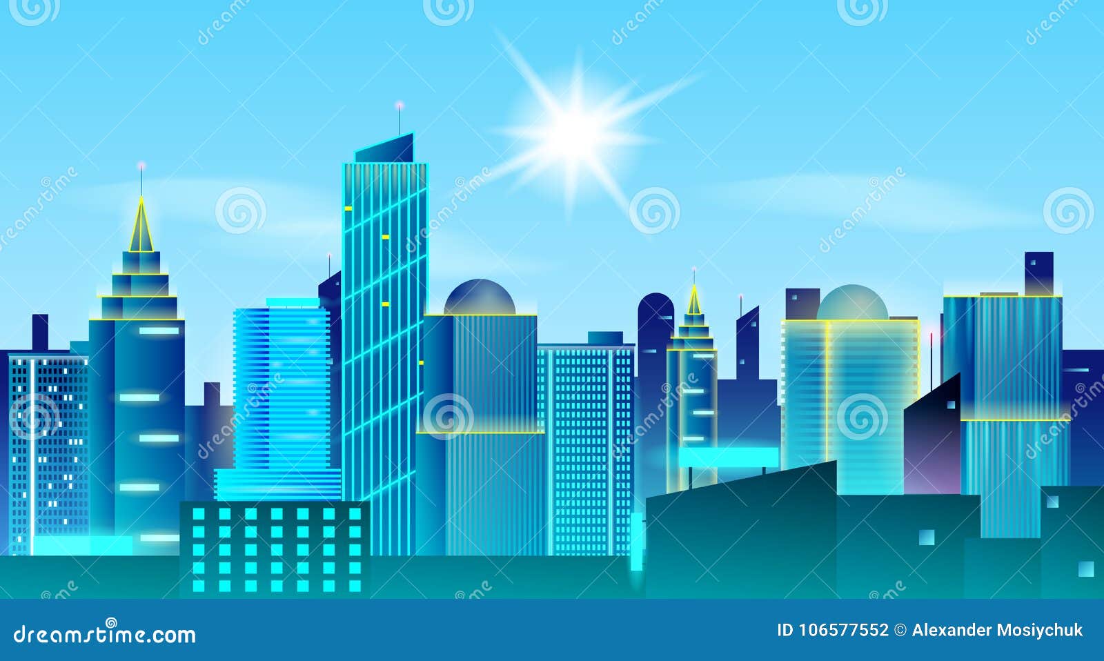 大城市风景背景晴天在大都会房地产设计观念向量例证 插画包括有
