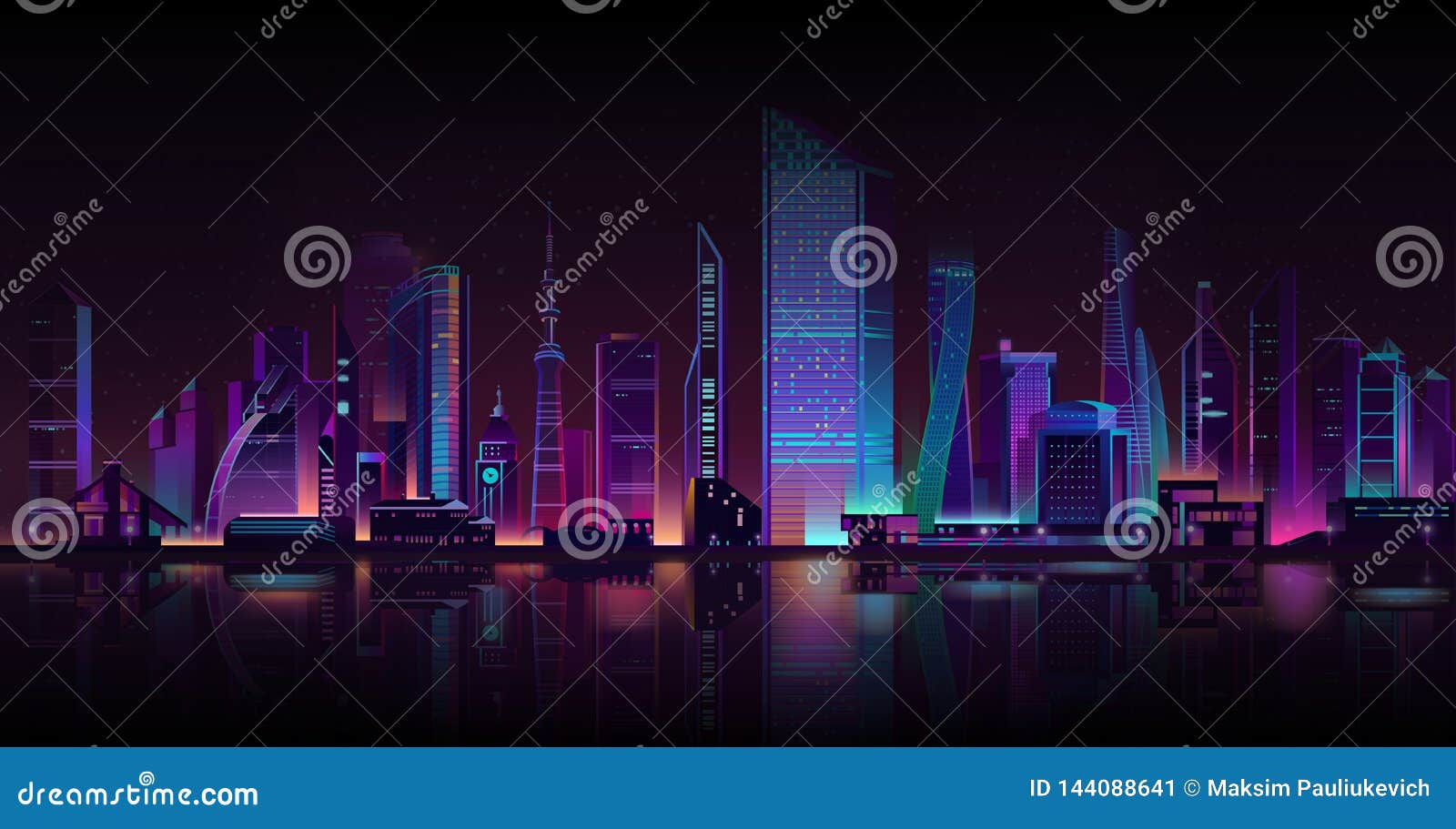 大都会夜背景霓虹动画片传染媒介向量例证 插画包括有小珠靠岸的 商业 动画片 水平 没人