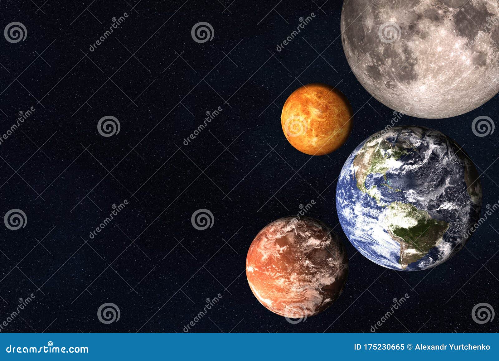 太阳系行星地球 火星 金星 月亮库存图片 图片包括有橙色 波斯菊 神圣 毁损 远期 外面