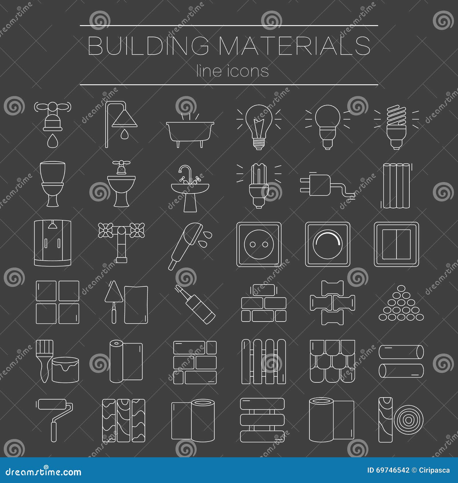 套diy的线象 建筑 建筑材料向量例证 插画包括有分级显示 现代 闪亮指示 设计 范围 油漆