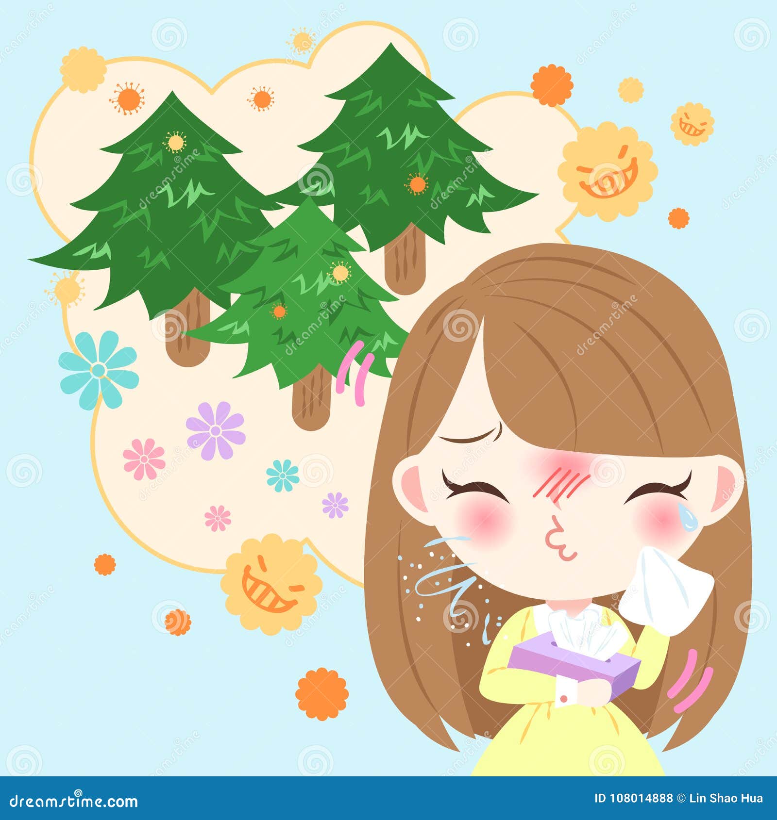 女孩以花粉症向量例证 插画包括有女孩以花粉症