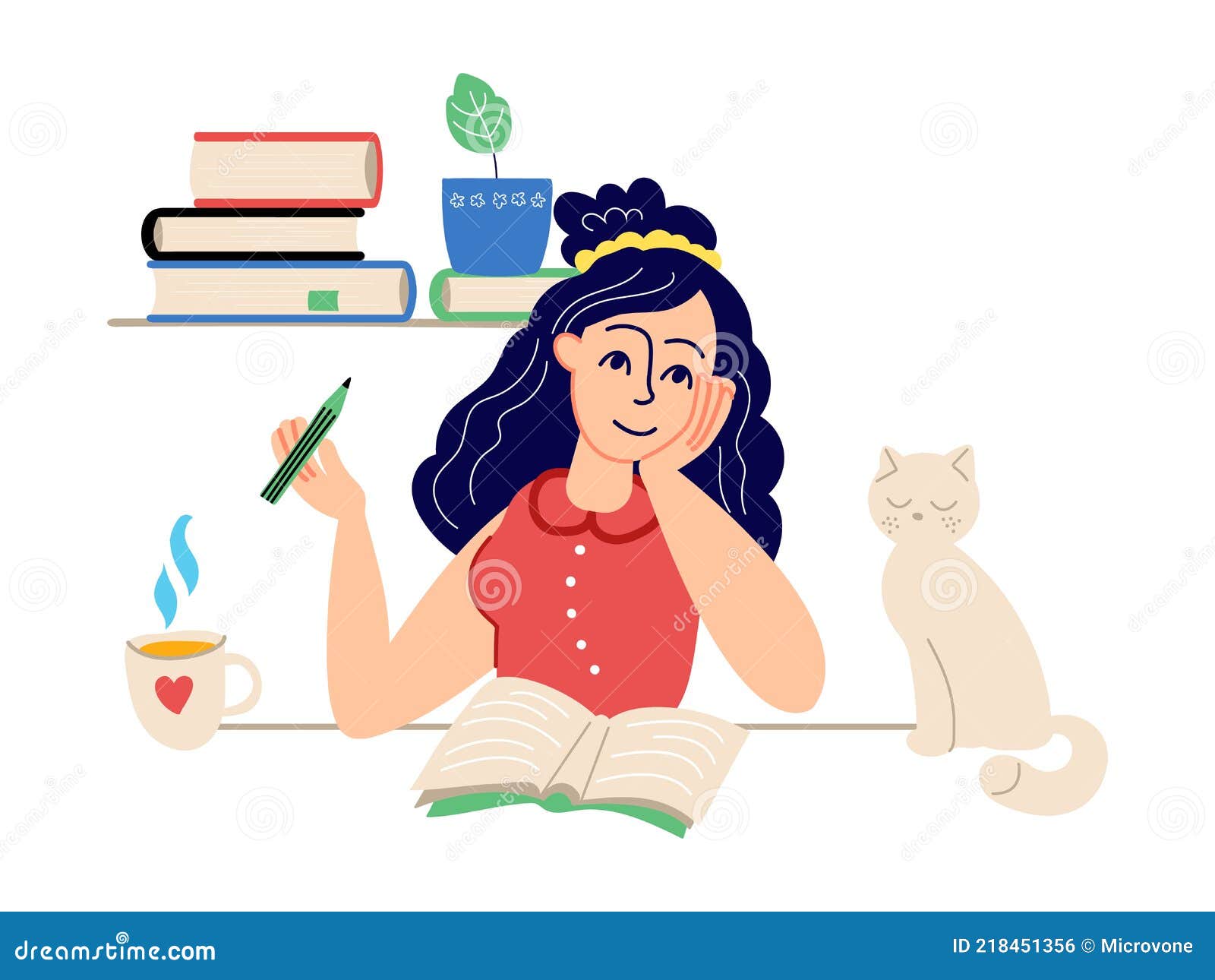 女孩写日记 学生家庭梦女性 年轻女子坐在桌前 画画或写作向量例证 插画包括有女性 女孩
