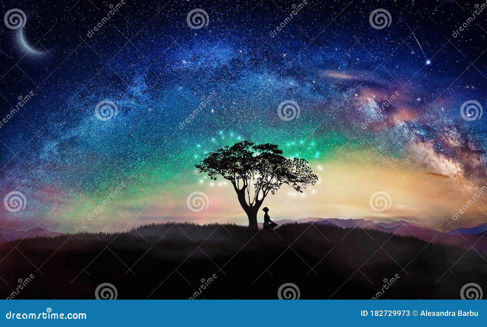 女孩的轮廓 星下冥想 银河库存图片 图片包括有相信 启示 蓝色 激动人心 沉思 连接数