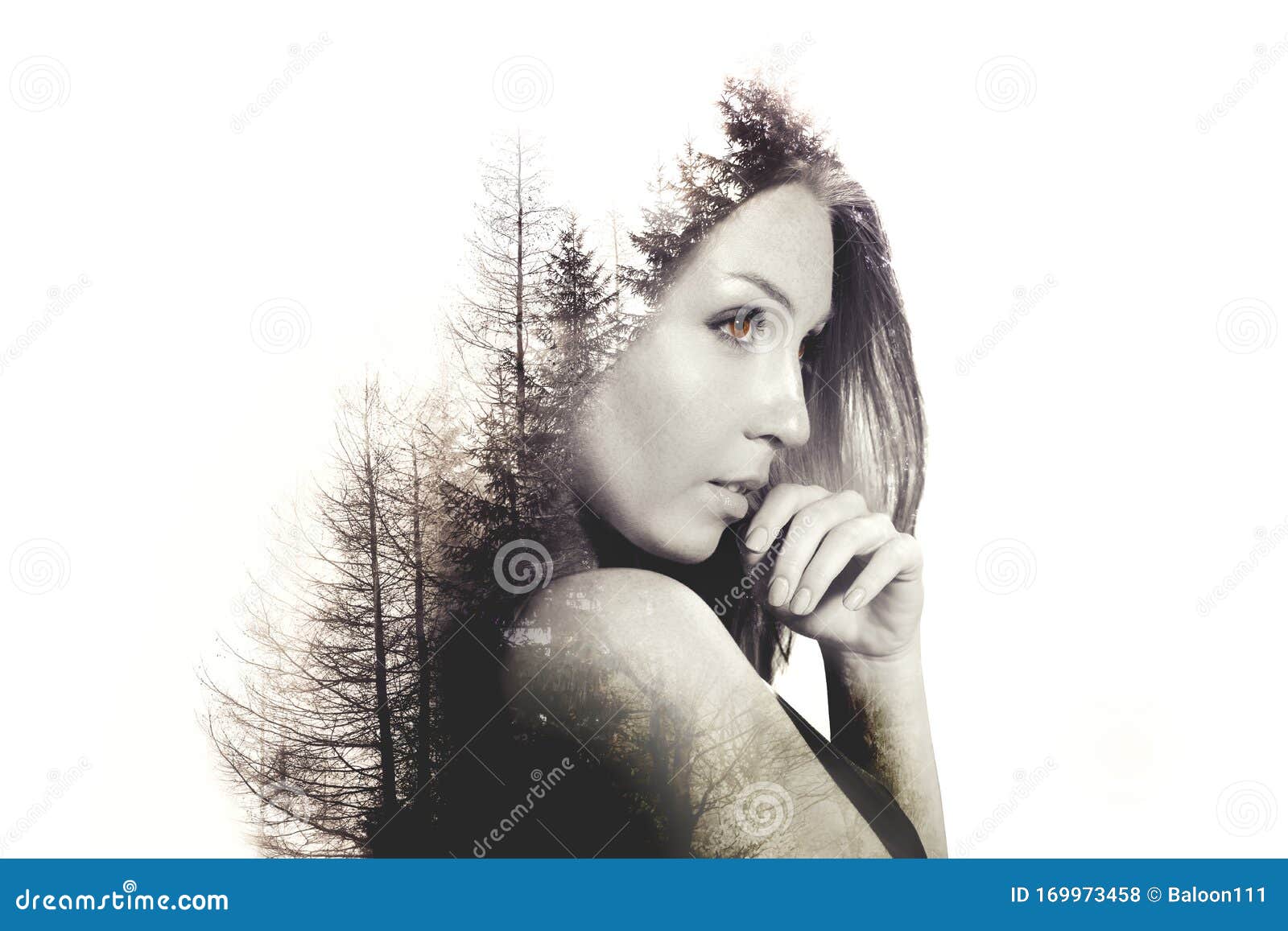 女性与森林双曝光肖像库存照片 图片包括有女性与森林双曝光肖像