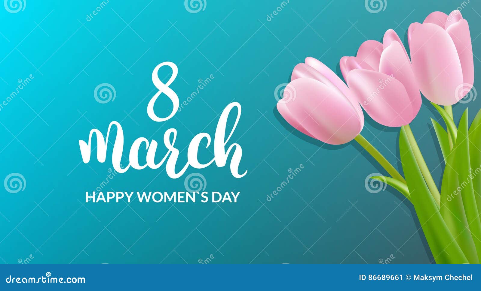 妇女天贺卡3月8日假日背景郁金香花束和书法向量例证 插画包括有