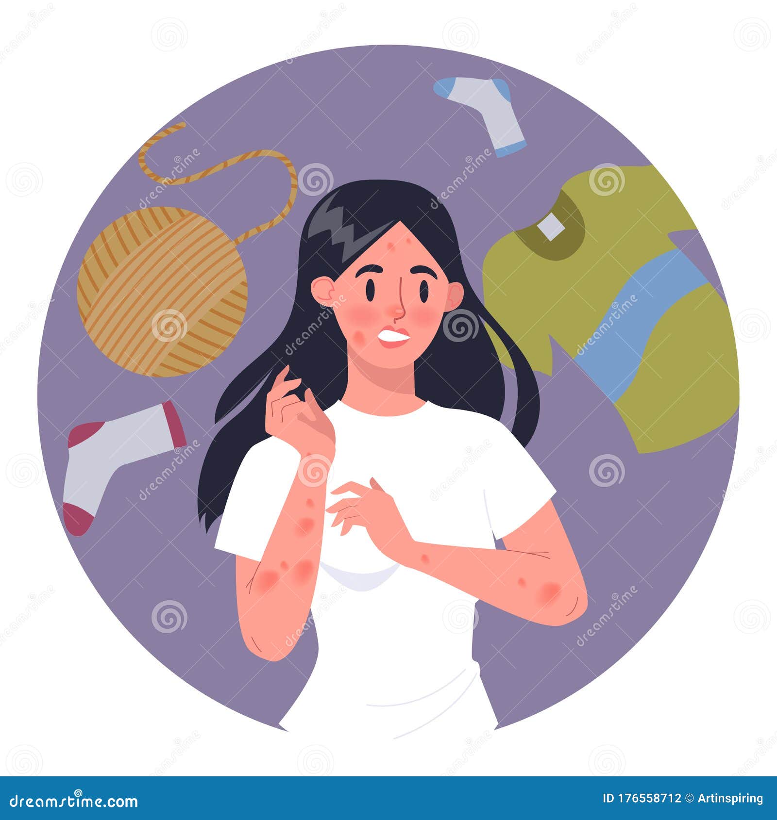 对羊毛或纺织品过敏的女人红发痒的皮肤过敏反应向量例证 插画包括有图标 疾病 不宽容 衣裳 对羊毛或纺织品过敏的女人红发痒的皮肤过敏反应向量例证 插画包括有图标 疾病 不宽容 衣裳
