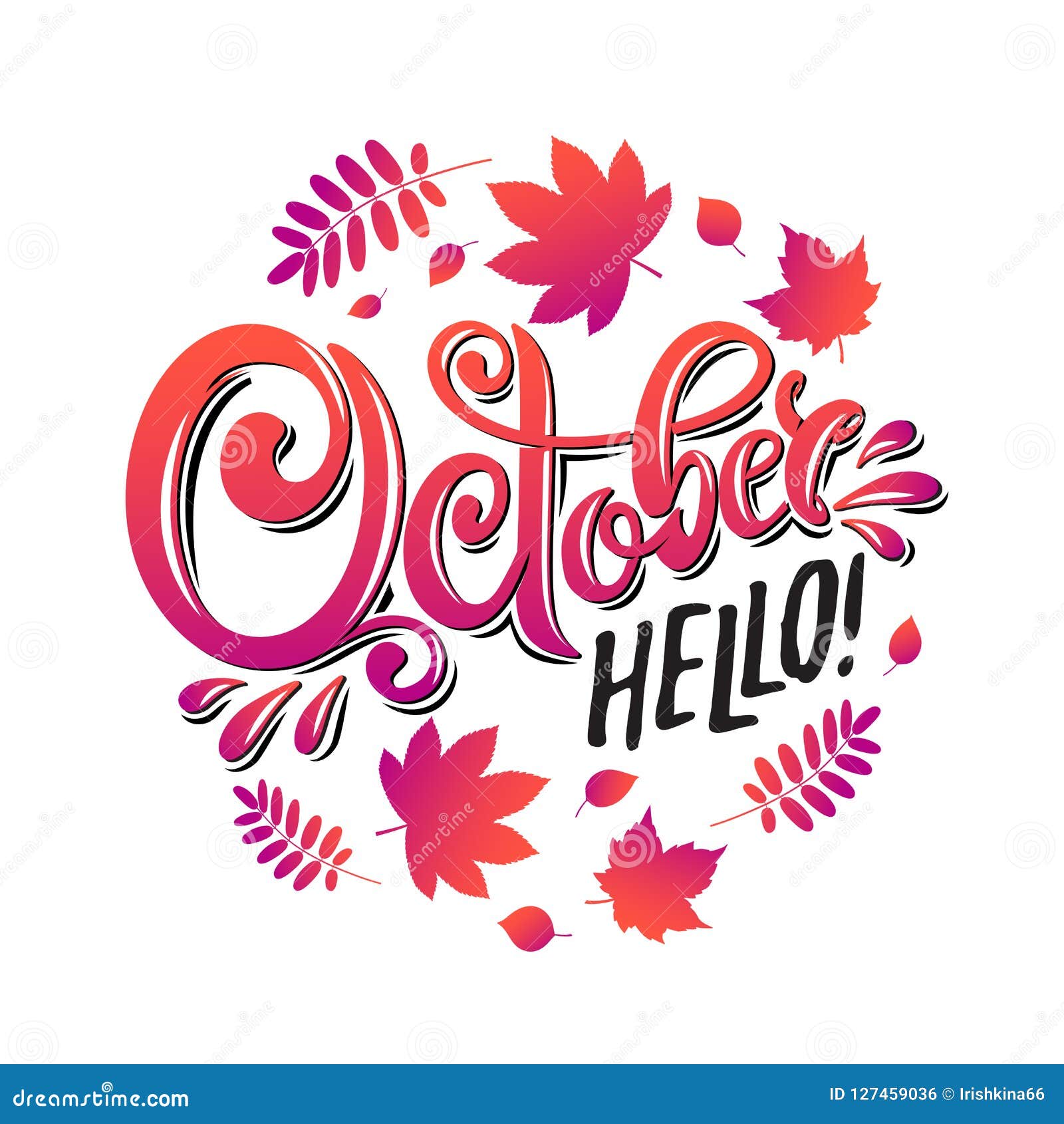 导航手书面美好的字法文本10月你好隔绝在圆形的白色背景库存例证 插画包括有
