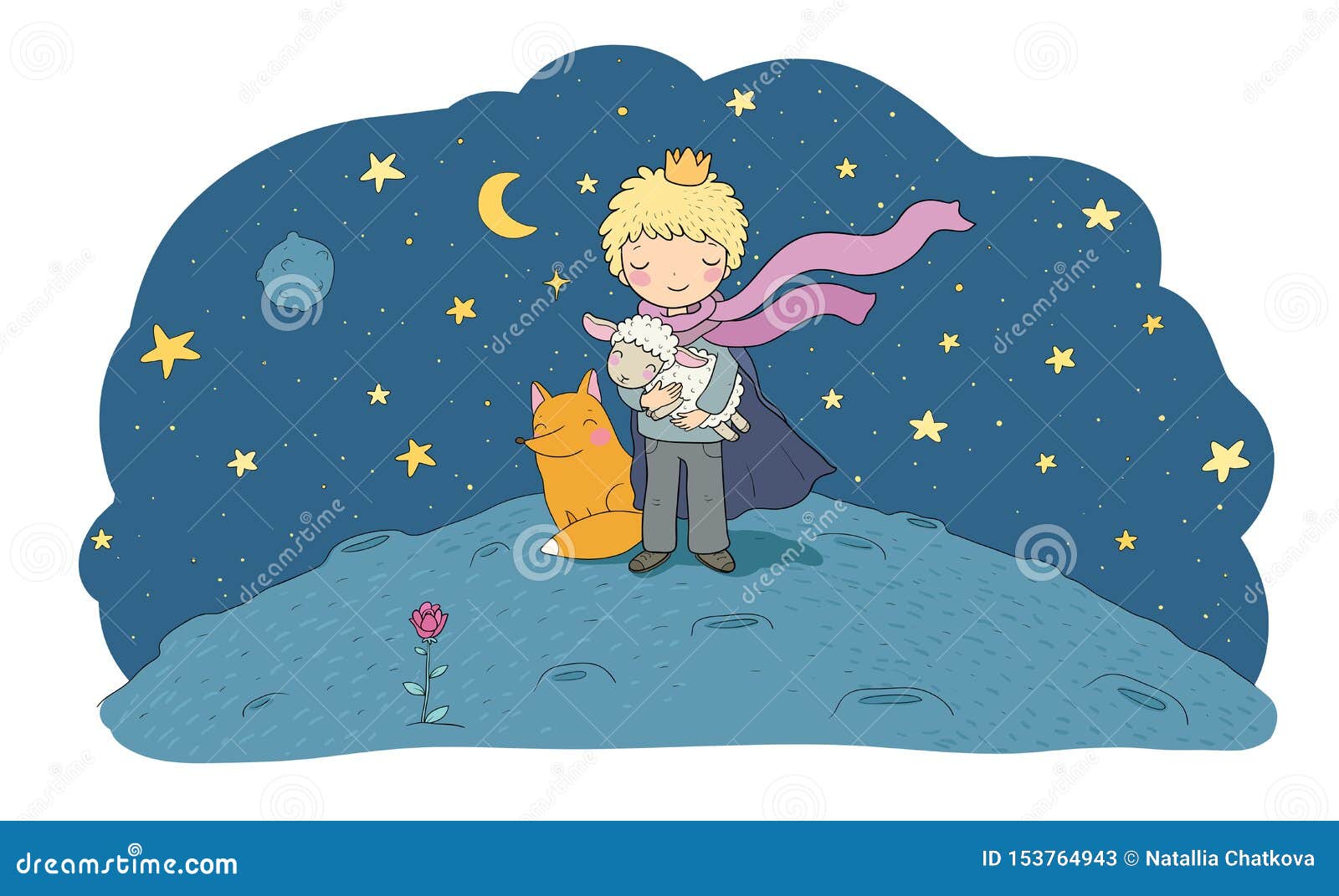 小王子关于男孩 玫瑰 行星和狐狸的一童话当中向量例证 插画包括有打印 宠物 狐狸 草图