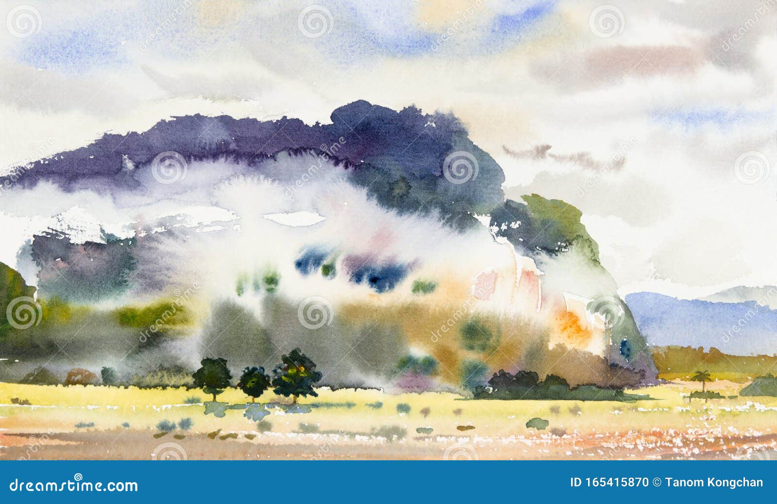 山丘雾的水彩画库存例证 插画包括有山丘雾的水彩画 山丘雾的水彩画库存例证 插画包括有山丘雾的水彩画