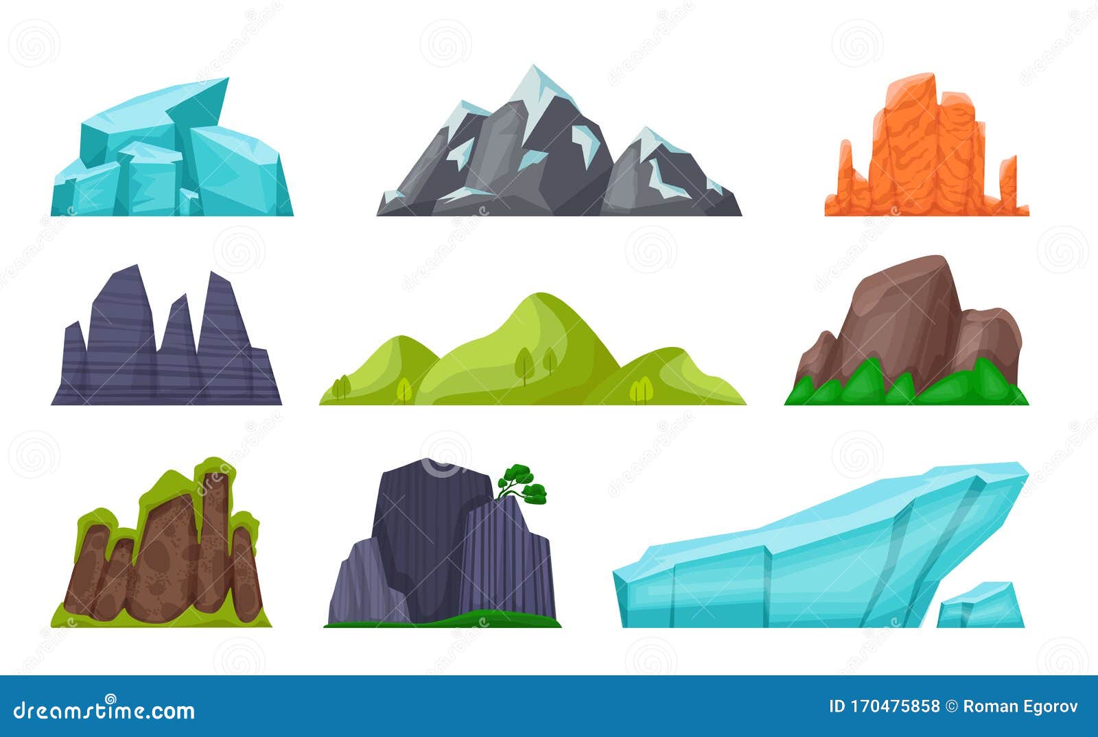 山脉卡通岩石山和溪谷 雪山峰和冰川 沙漠峭壁矢量自然景观向量例证 插画包括有上升 修改