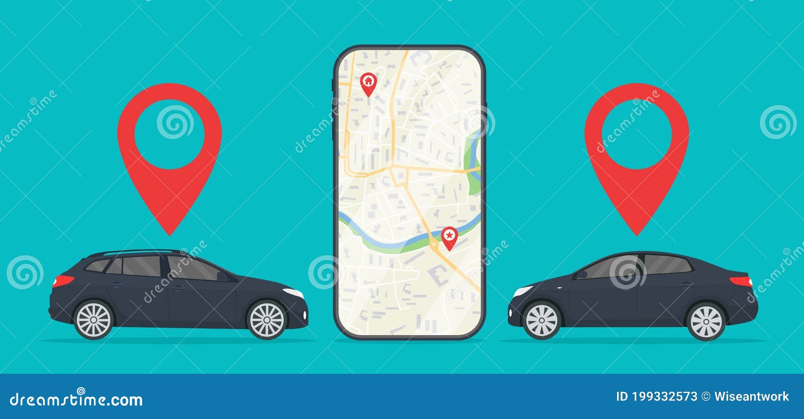 带有移动出租车应用的汽车Uber的哥城市租车具有电话中自动位置的在线 