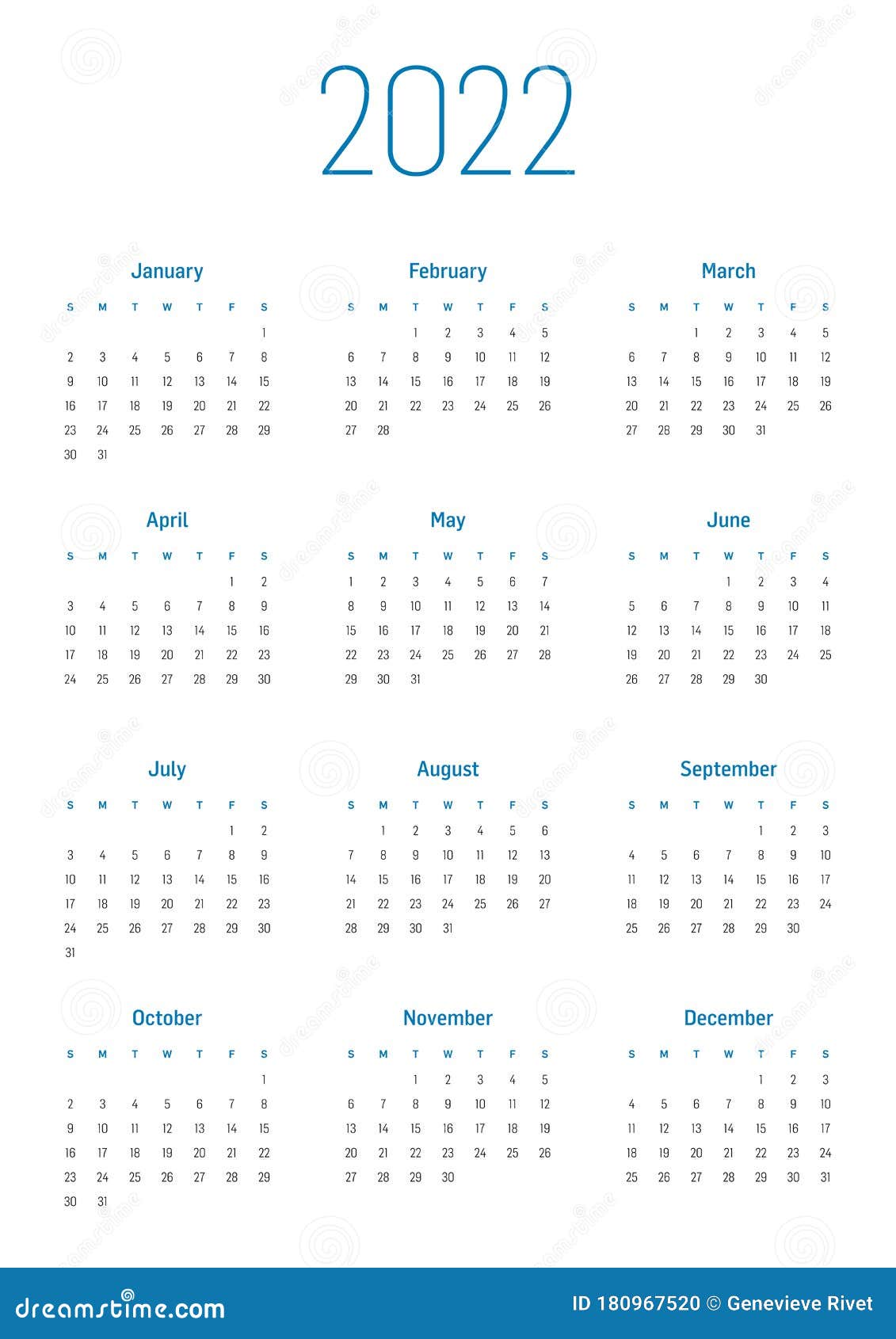 22年年历向量例证 插画包括有模板 海报 日历 收集 向量 蓝色 组织者 月份